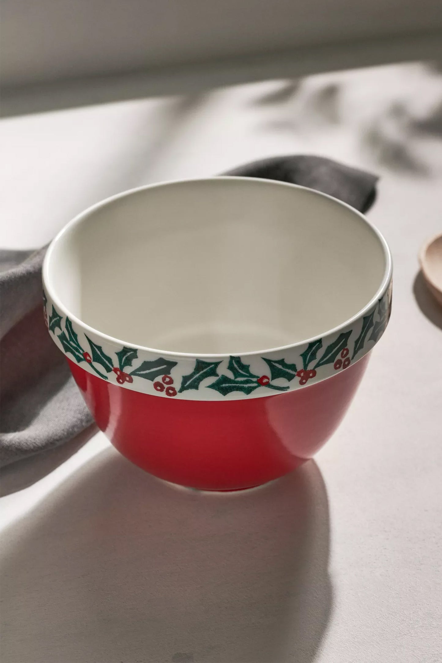 Christmas Holly Fine China Pudding Basin, Red
