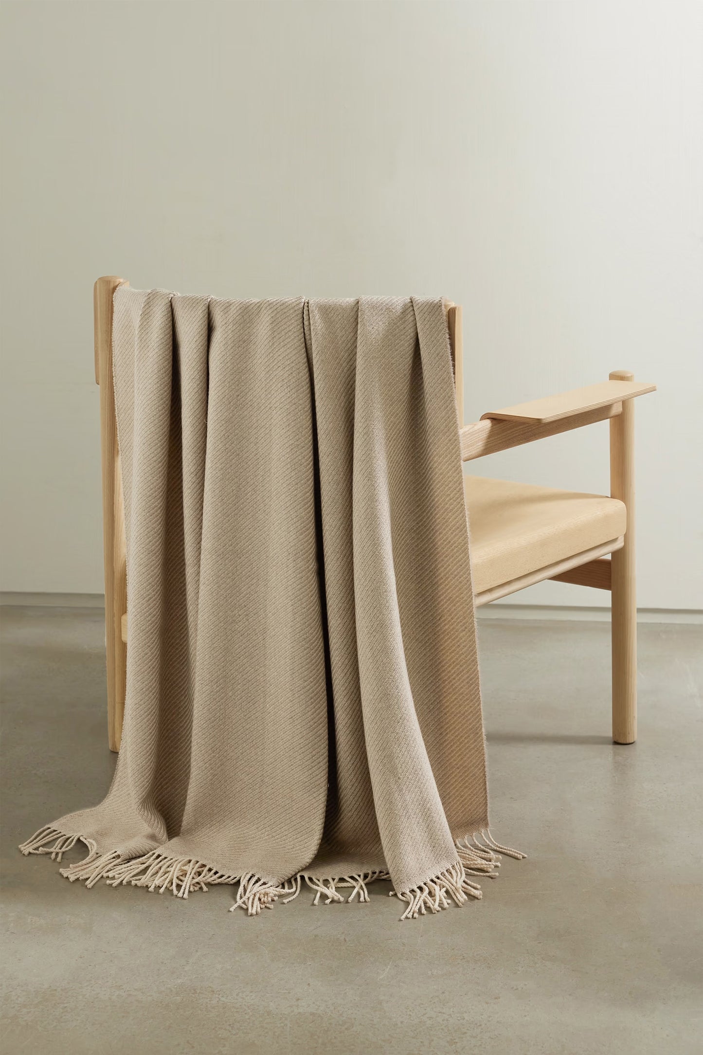 Lofty Fringed Merino Wool-twill Throw