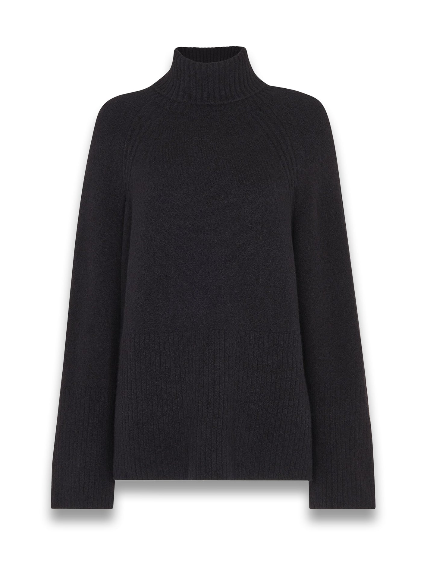 Black Wool Split Back Roll Neck