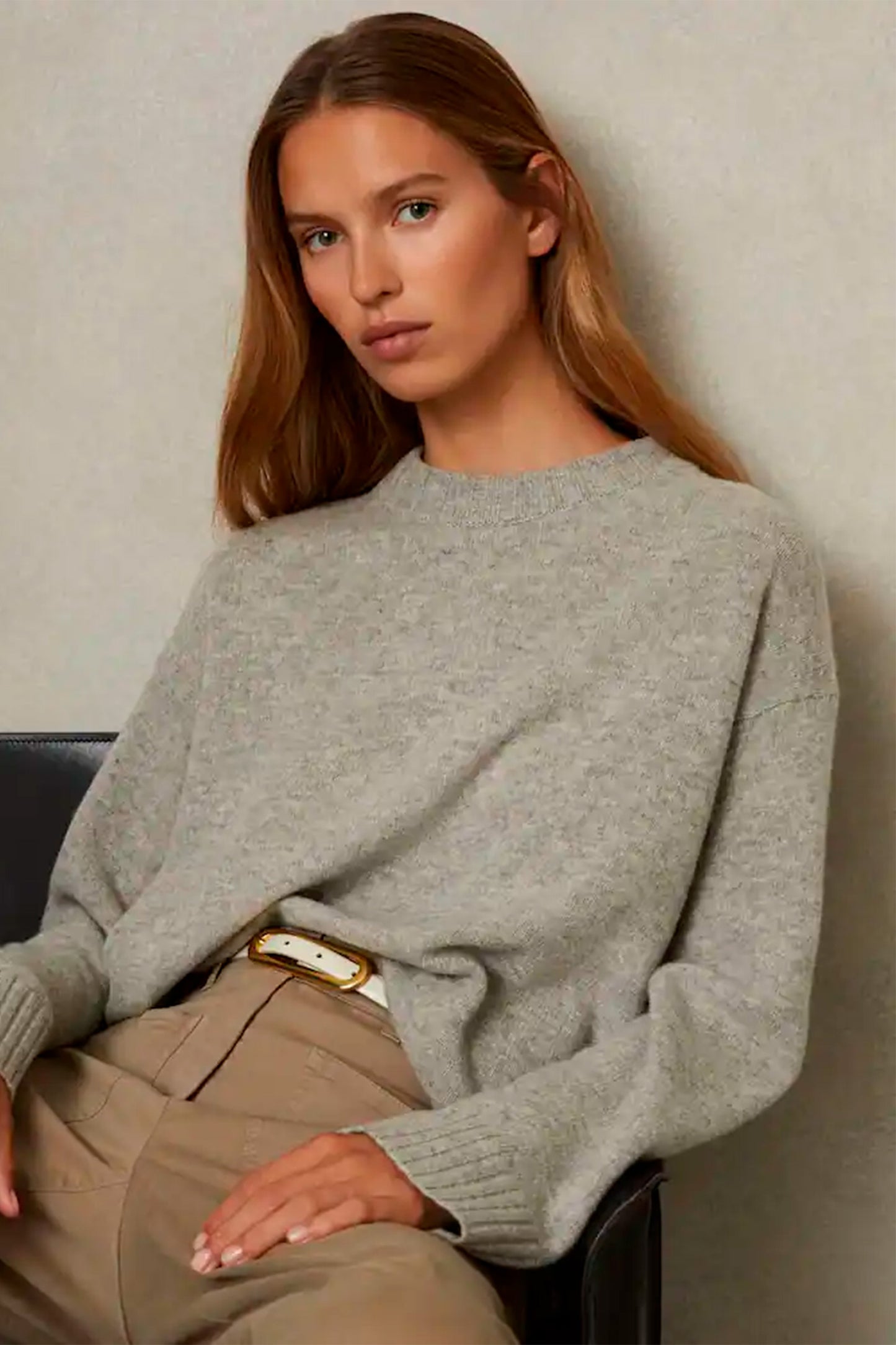 Elena Wool-Cashmere Crew Neck Jumper in Grey Marl