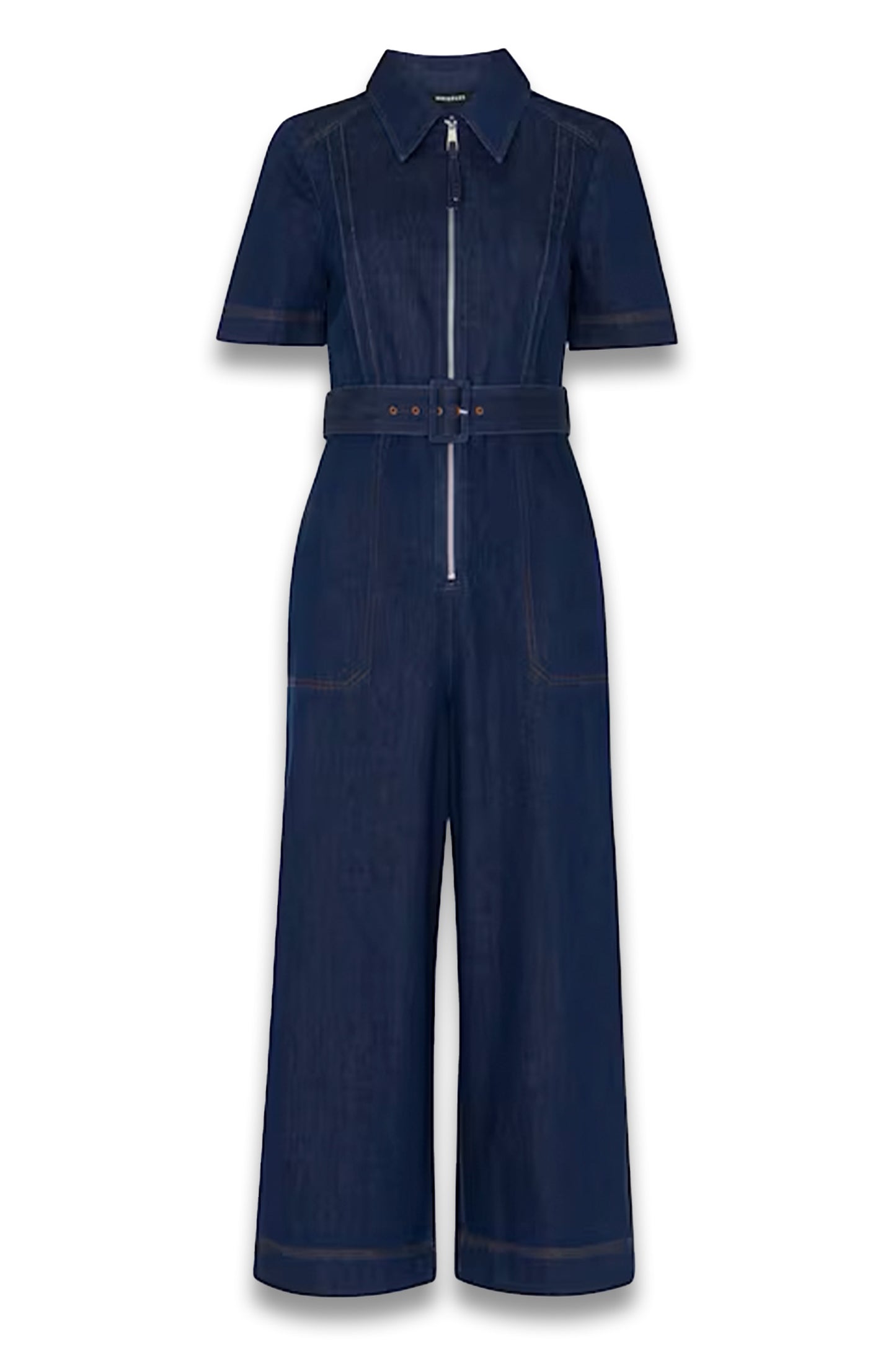 Denim Pintuck Belted Jumpsuit