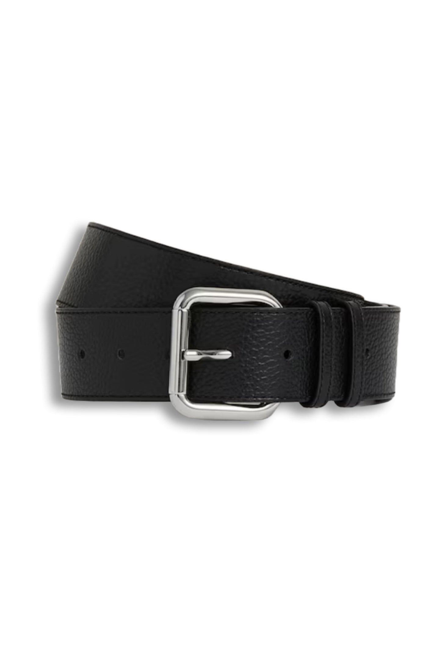 ROBYN LEATHER SQUARE ROLLER BUCKLE BELT IN BLACK