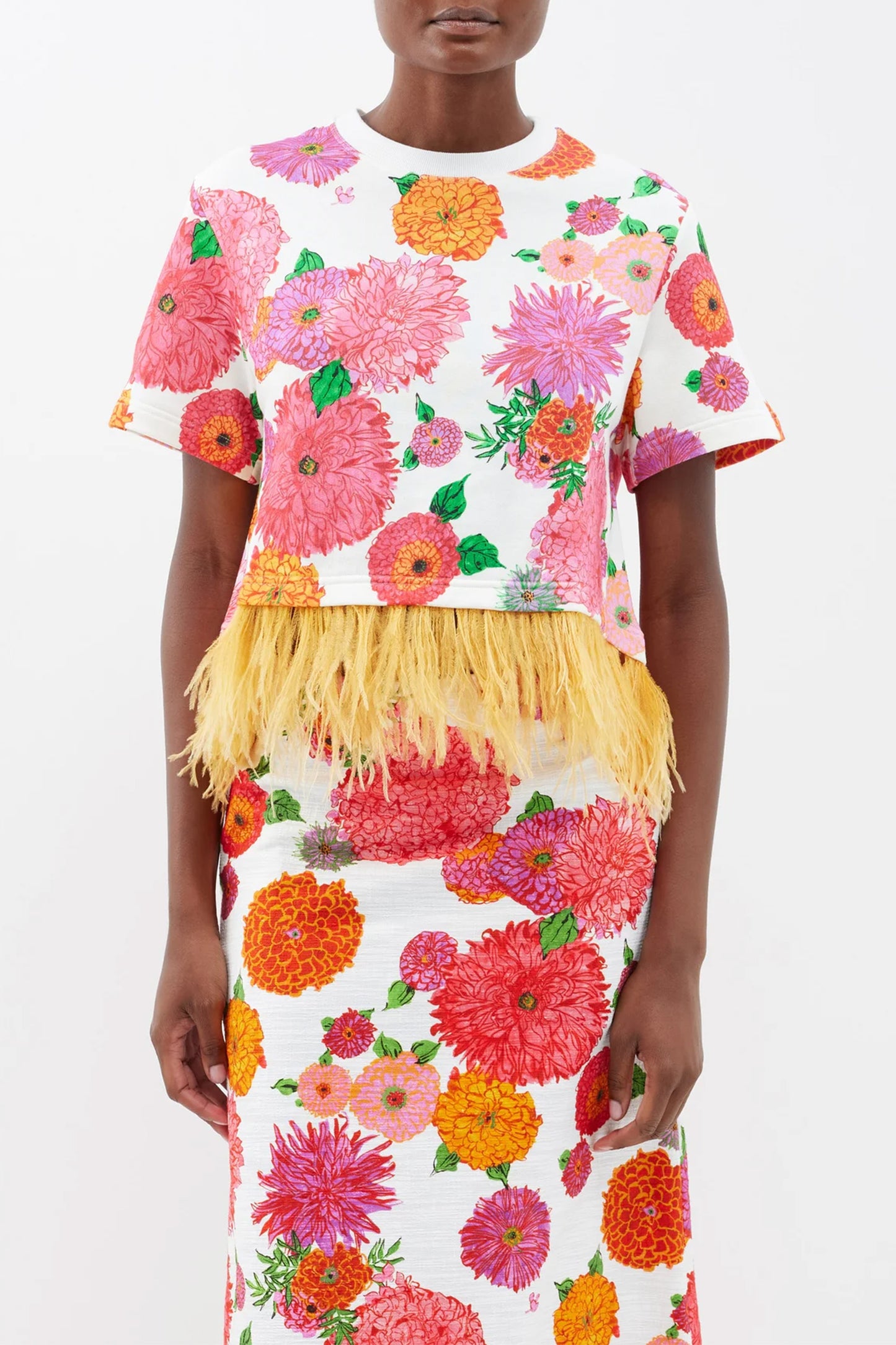 La Scala Feather-trim Cotton Top