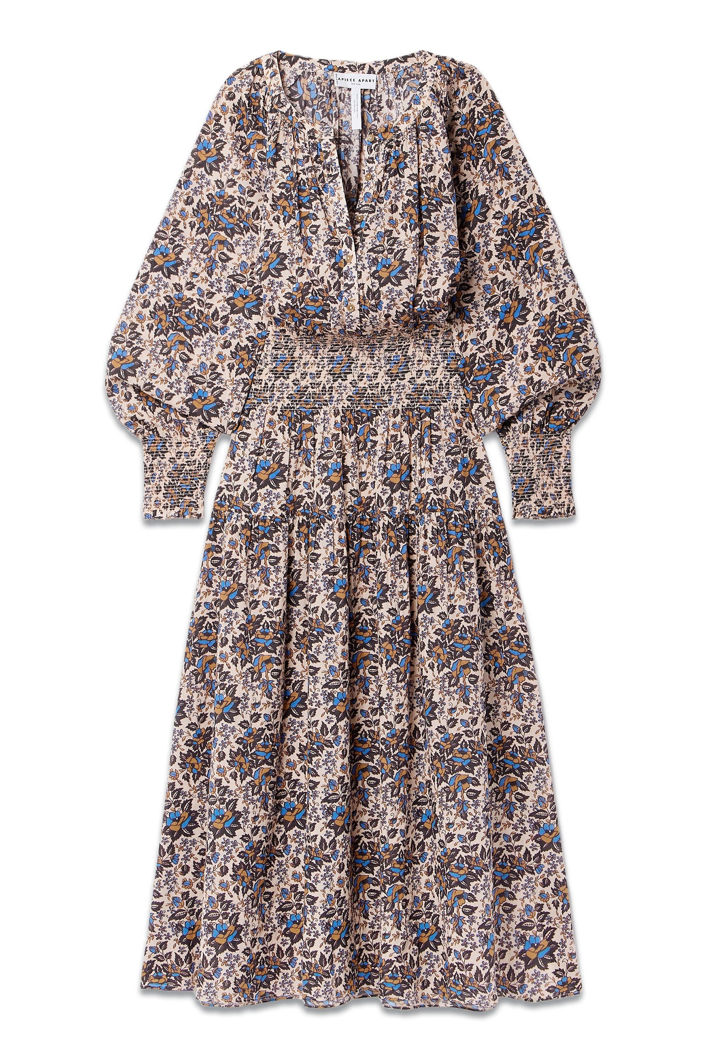 La Ventura Shirred Floral-print Organic Cotton-voile Maxi Dress