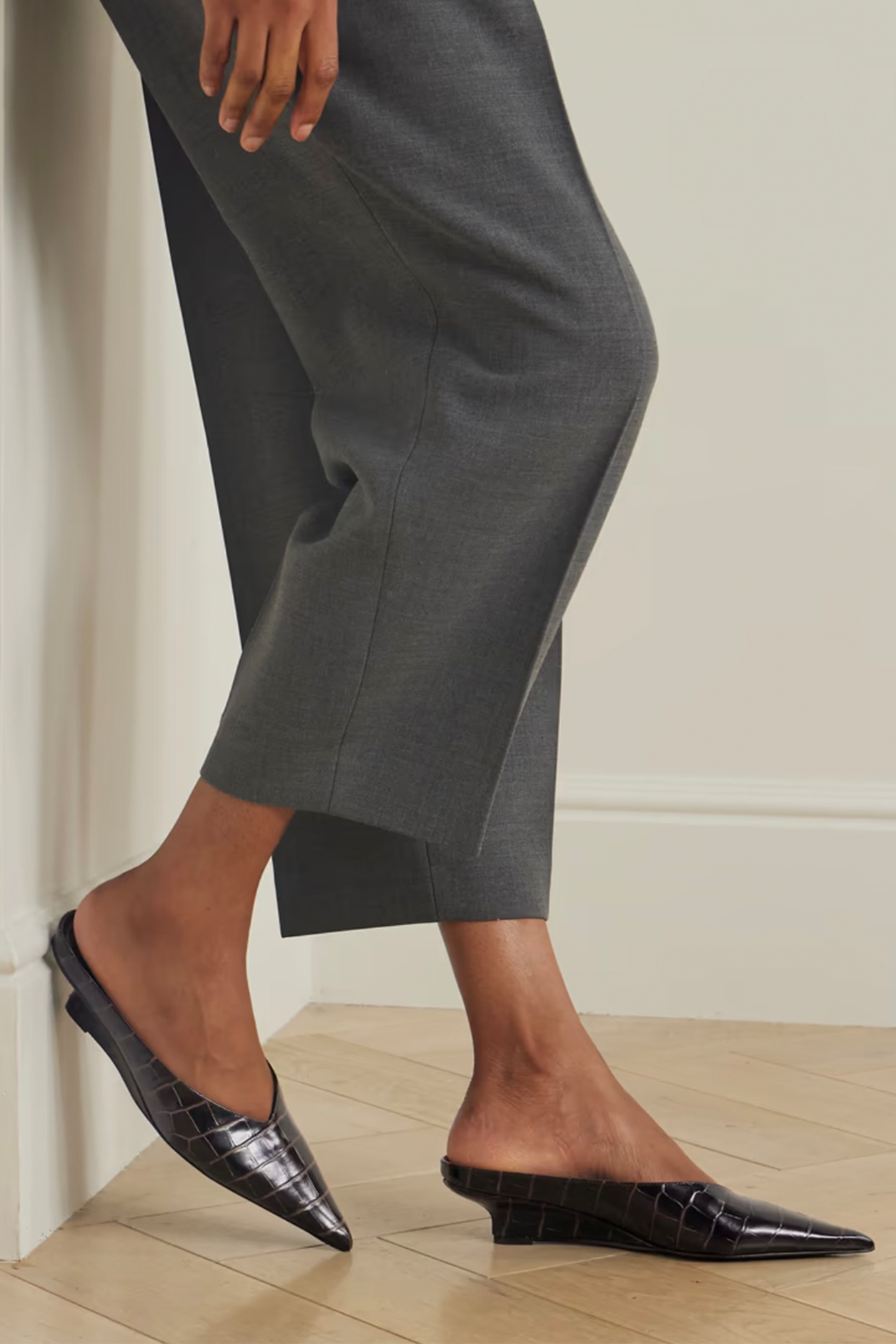 Sharp Croc-Effect Leather Mules