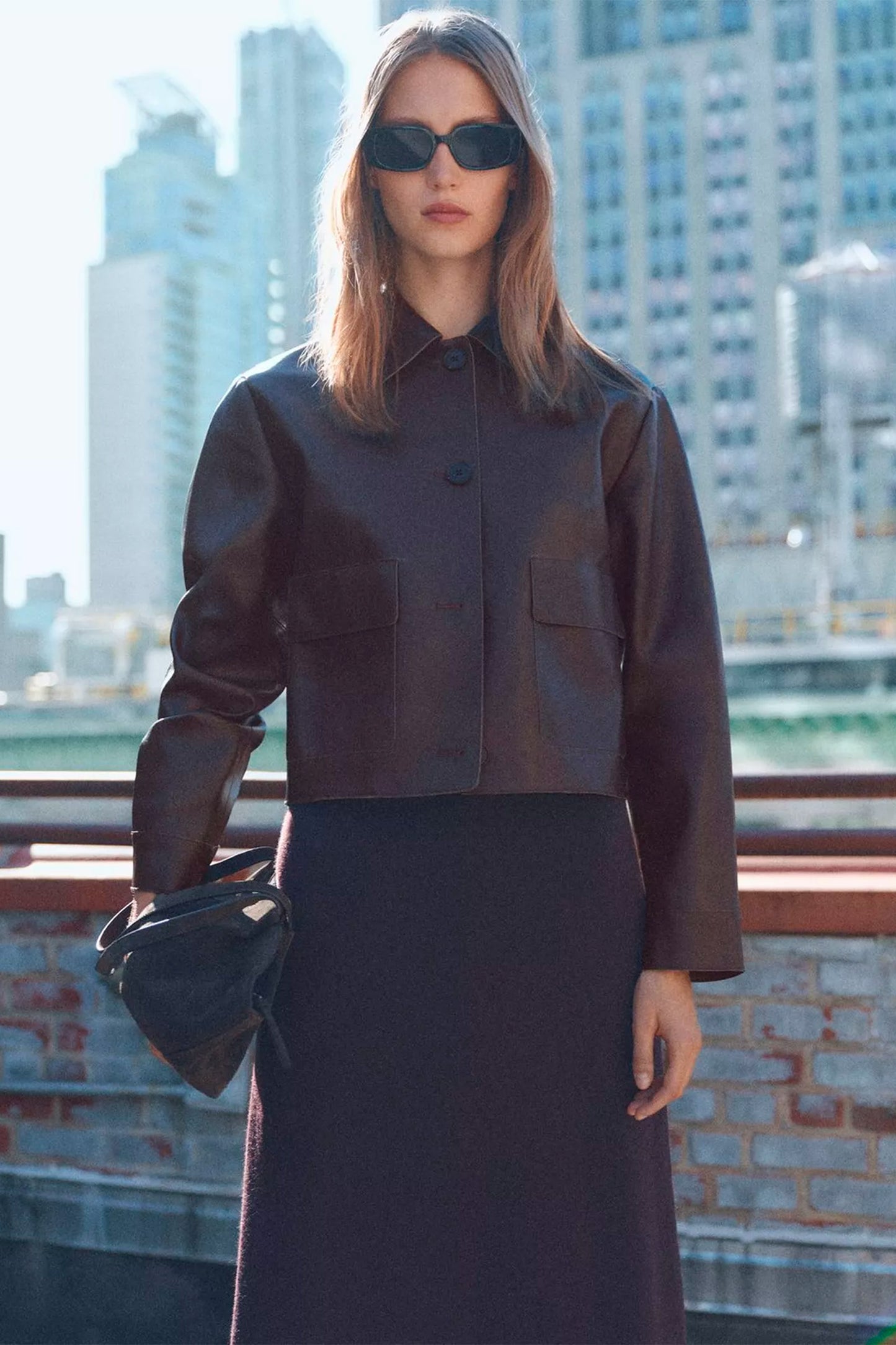 Sabina Faux Leather Jacket, Brown