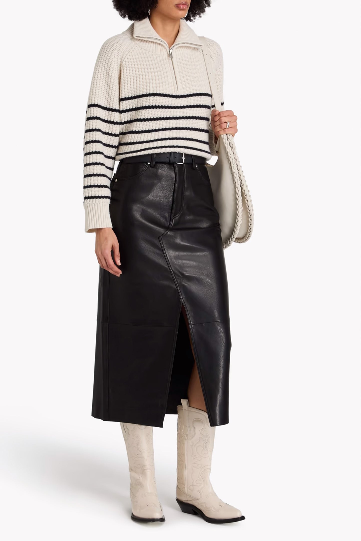 Leather midi pencil skirt