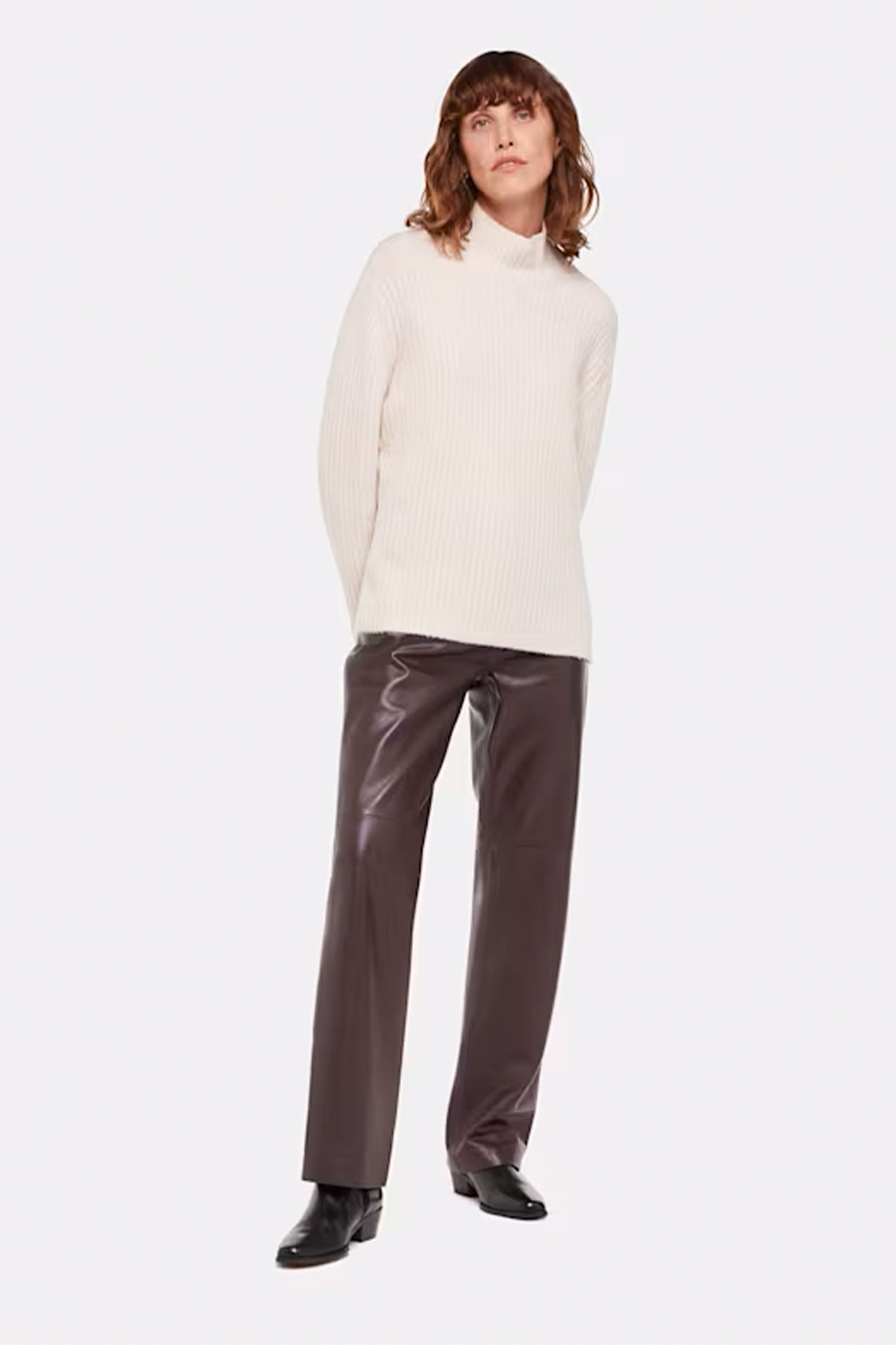 Chocolate Flat Front Leather Trousers