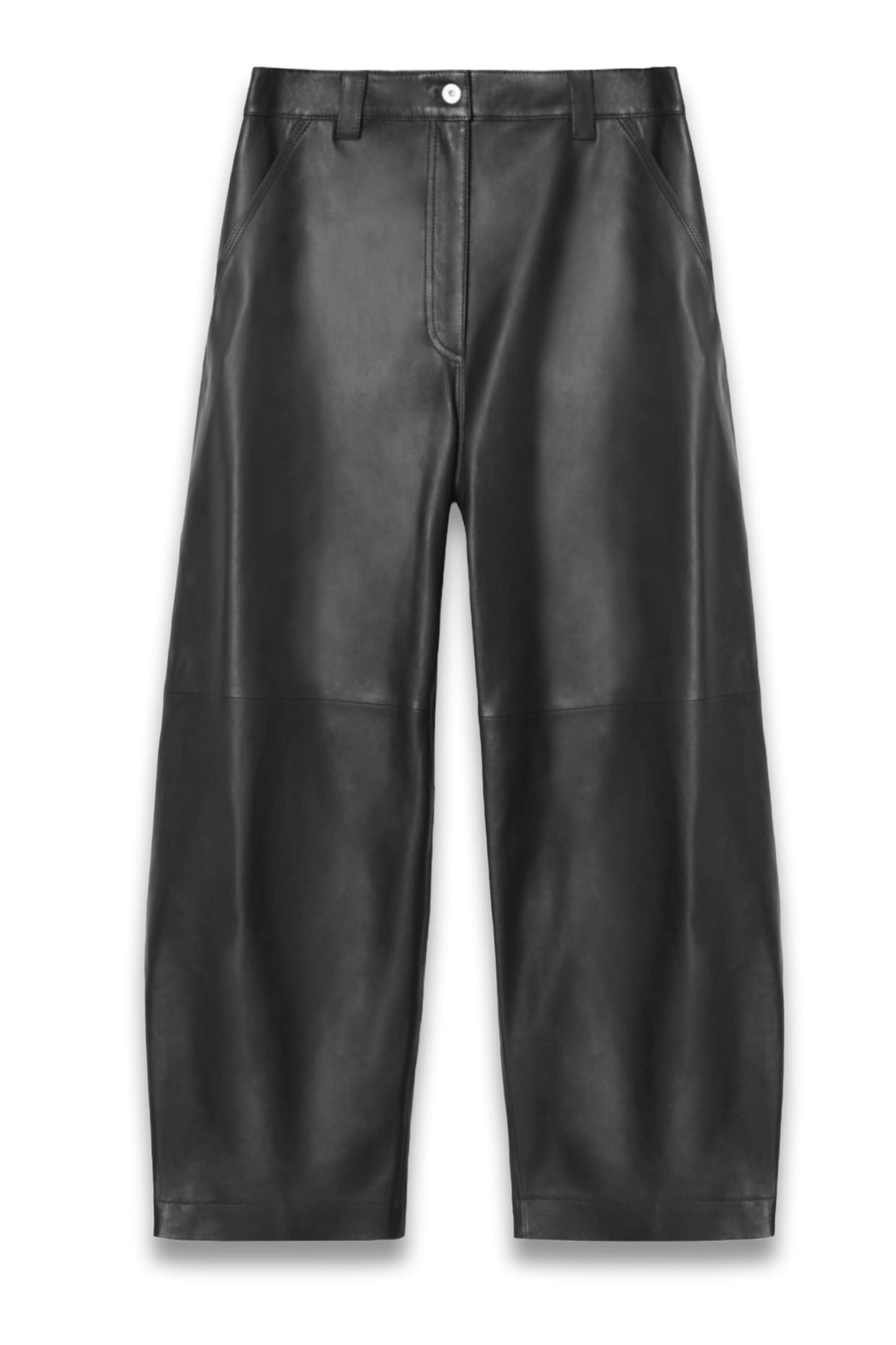 LEATHER BARREL-LEG UTILITY TROUSERS
