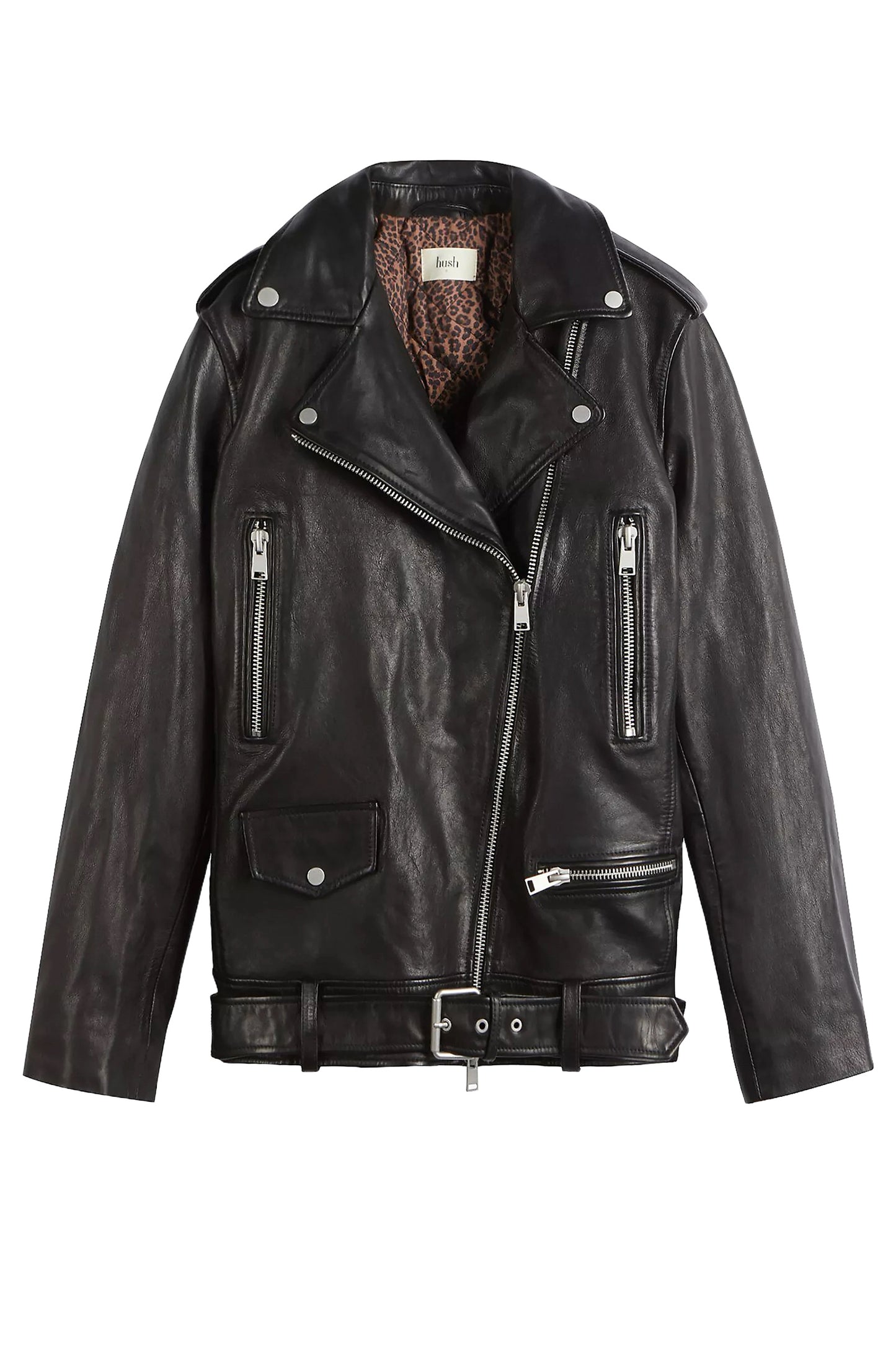 Oversized Leather Biker Jacket, Black