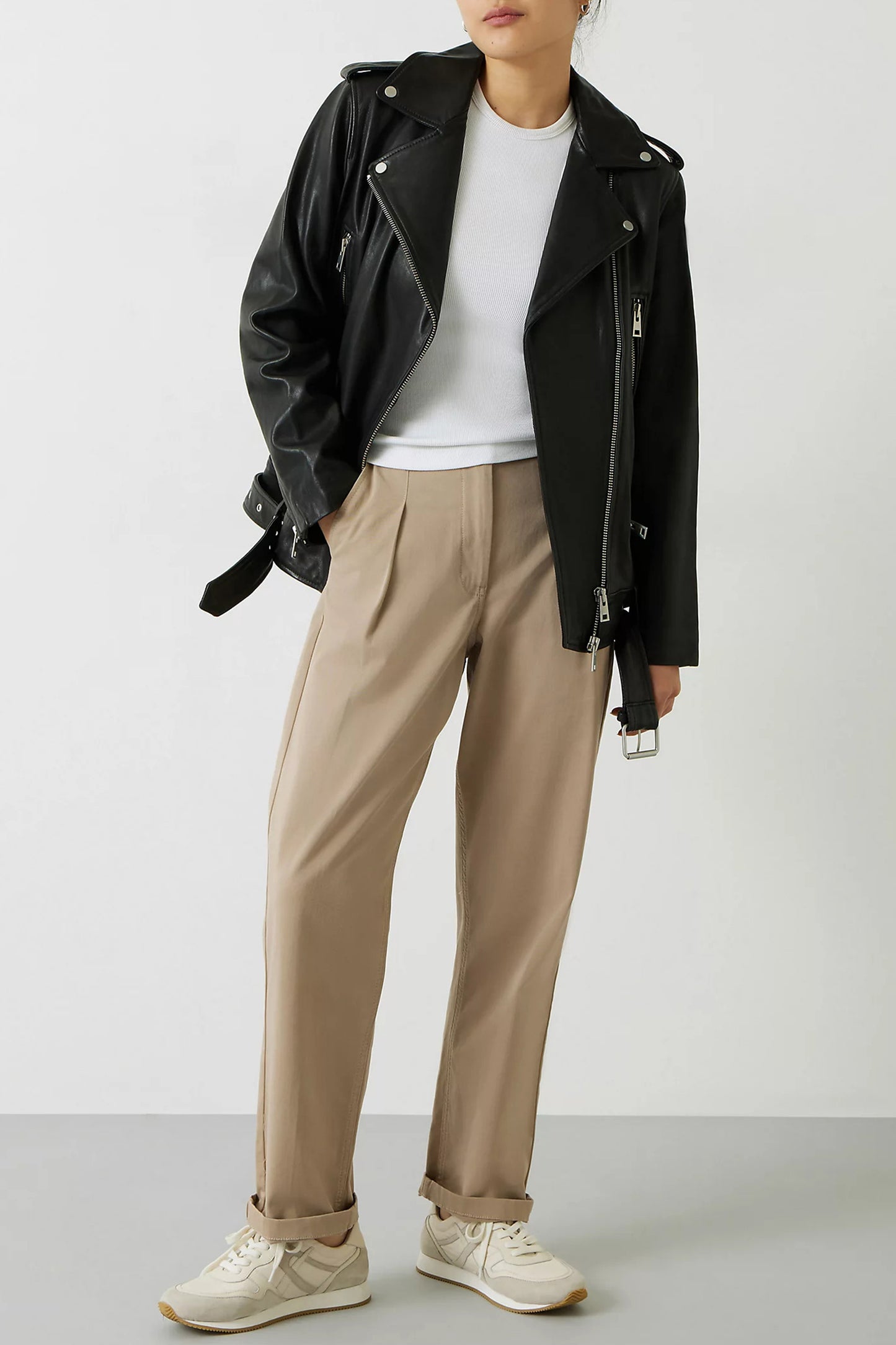 Oversized Leather Biker Jacket, Black