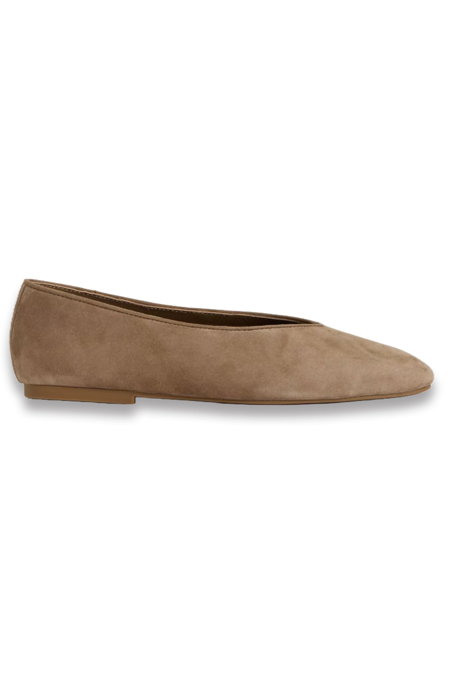 Leather Rounded-Point Toe Ballet Flats in Taupe
