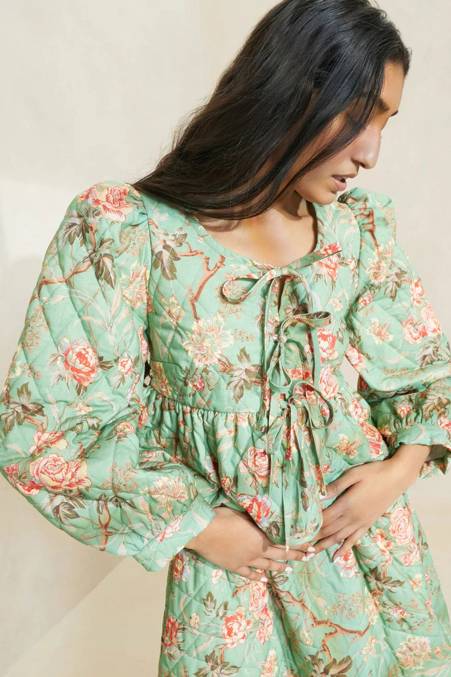 Donna Sage Floral Tie-Front Jacket