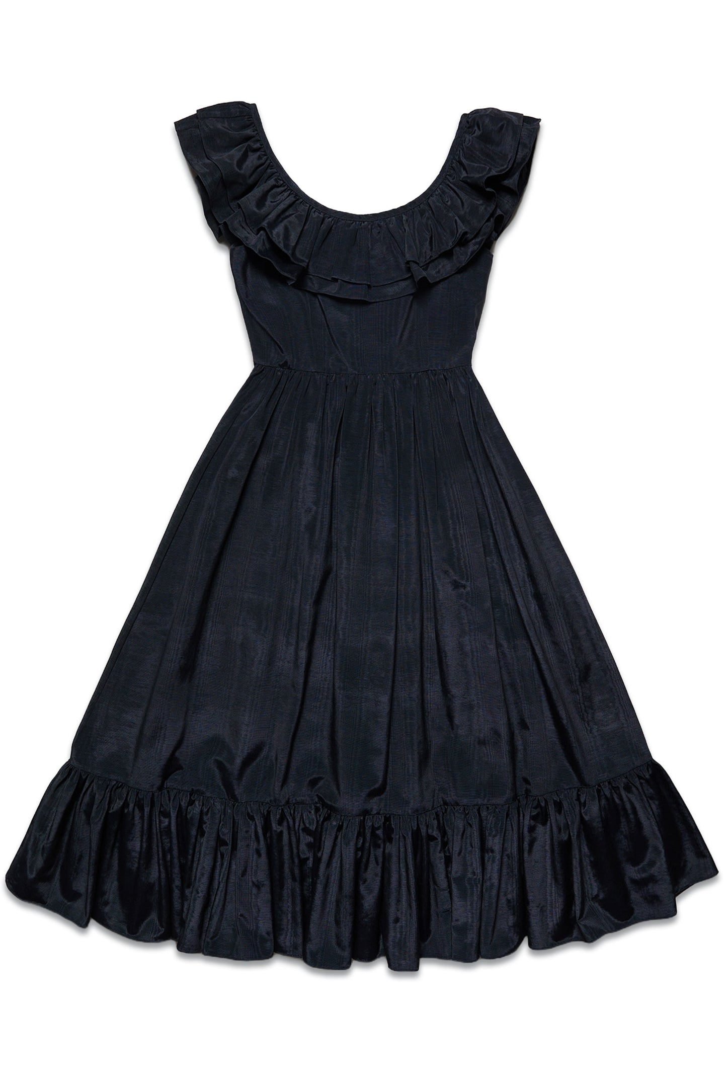 Serene Black Moiré Ruffle Dress