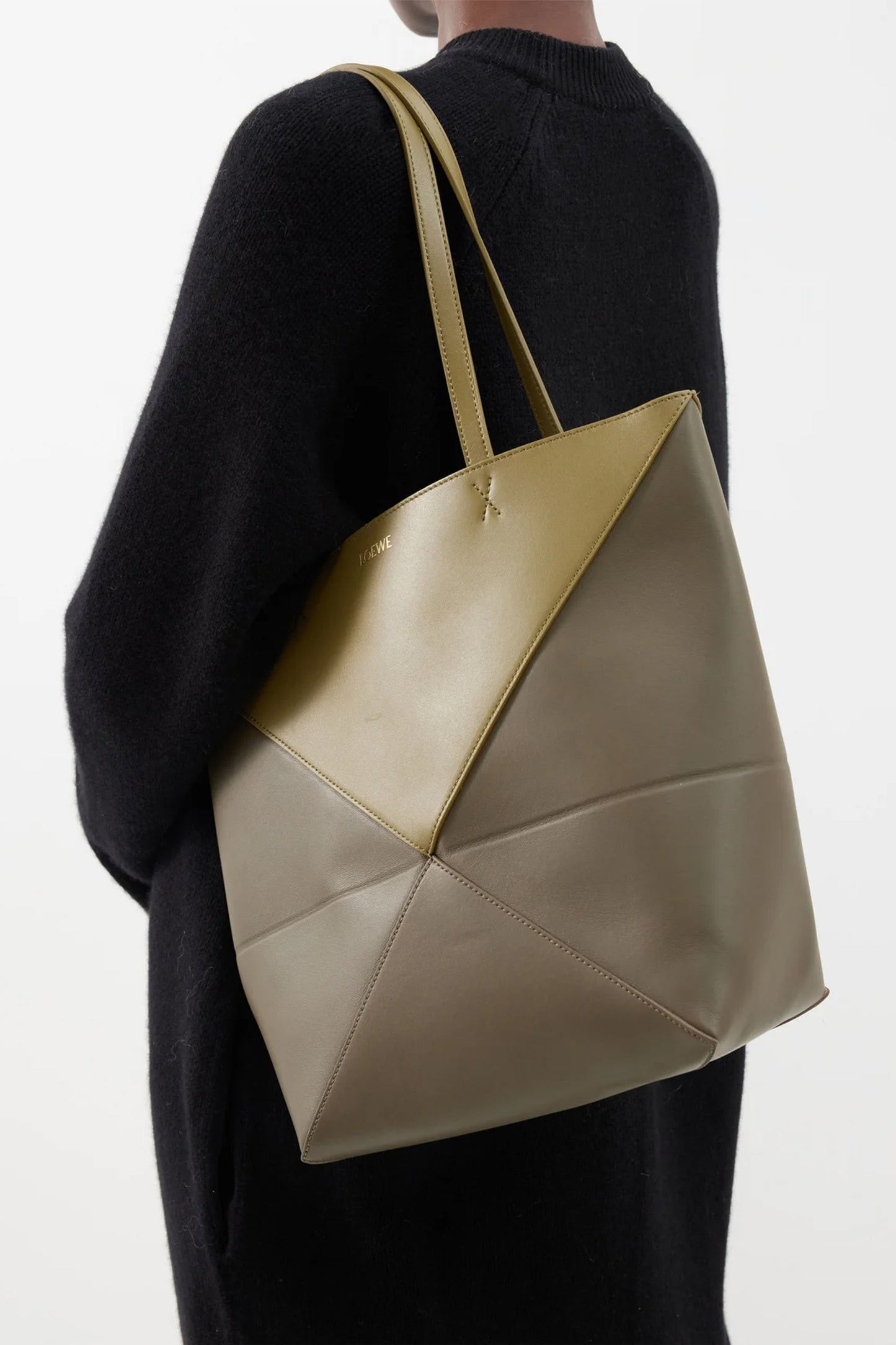 Puzzle Fold Medium Leather Tote Bag