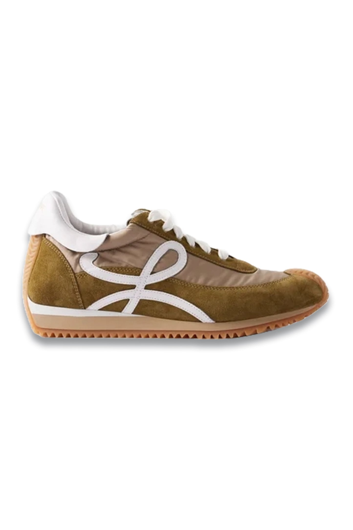 Flow Runner Nylon and Suede Trainers Khaki Green