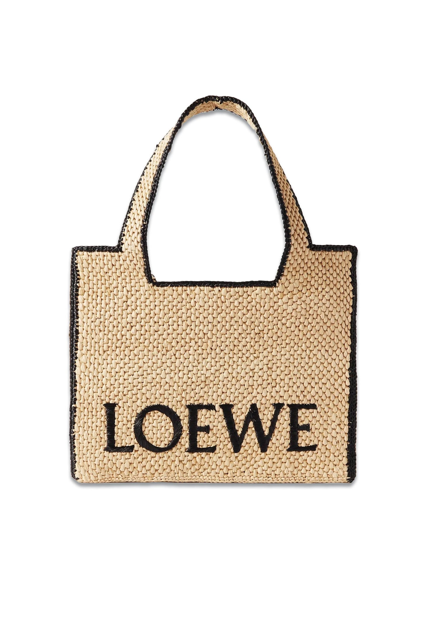 Embroidered Two-tone Raffia Tote
