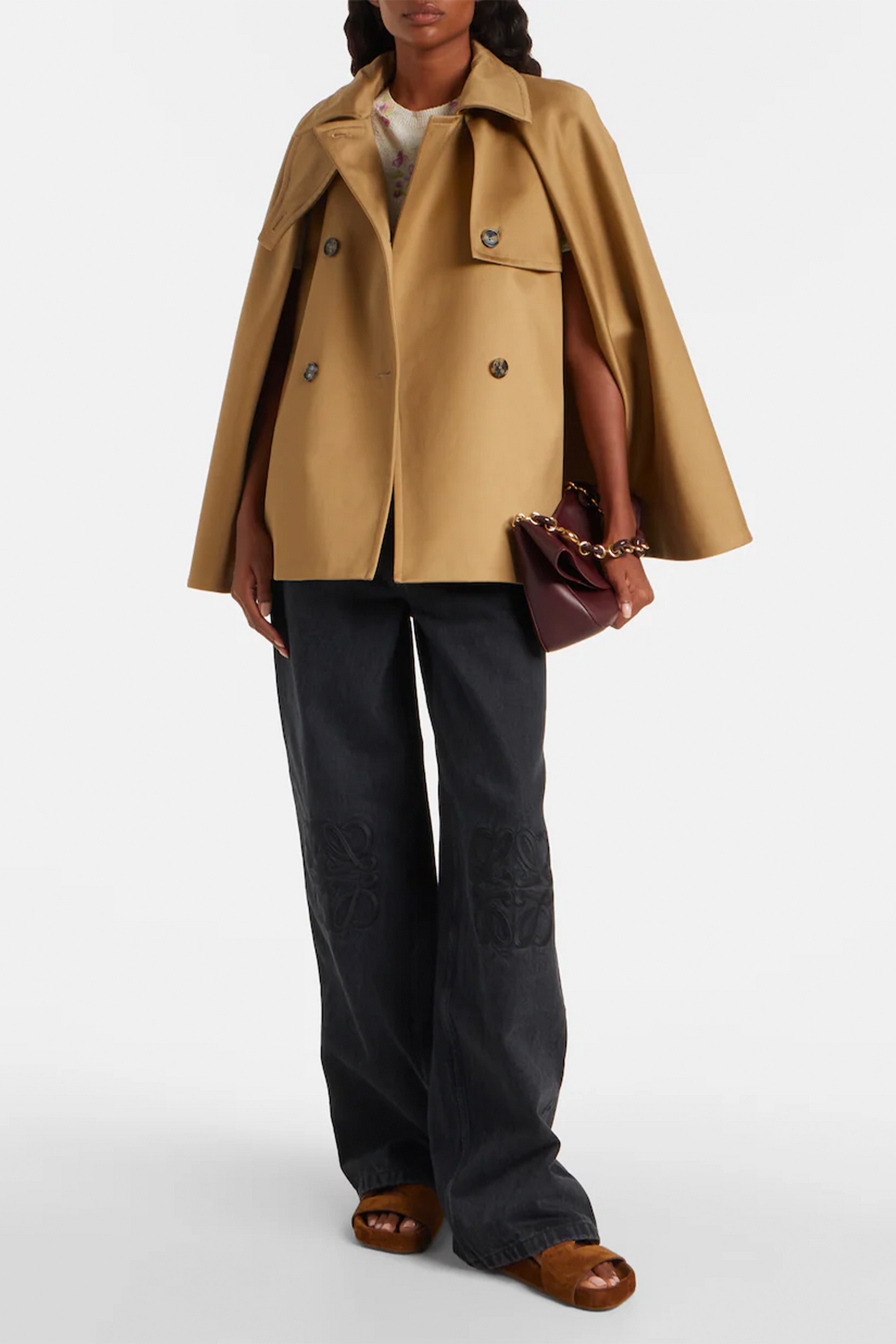 Caped Double-Breasted Cotton Gabardine Jacket
