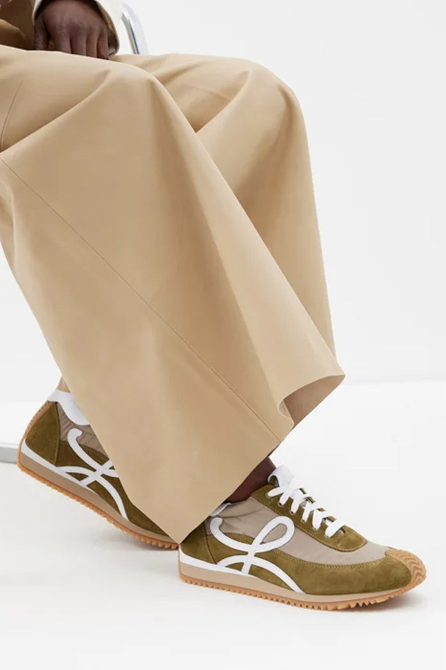 Flow Runner Nylon and Suede Trainers Khaki Green