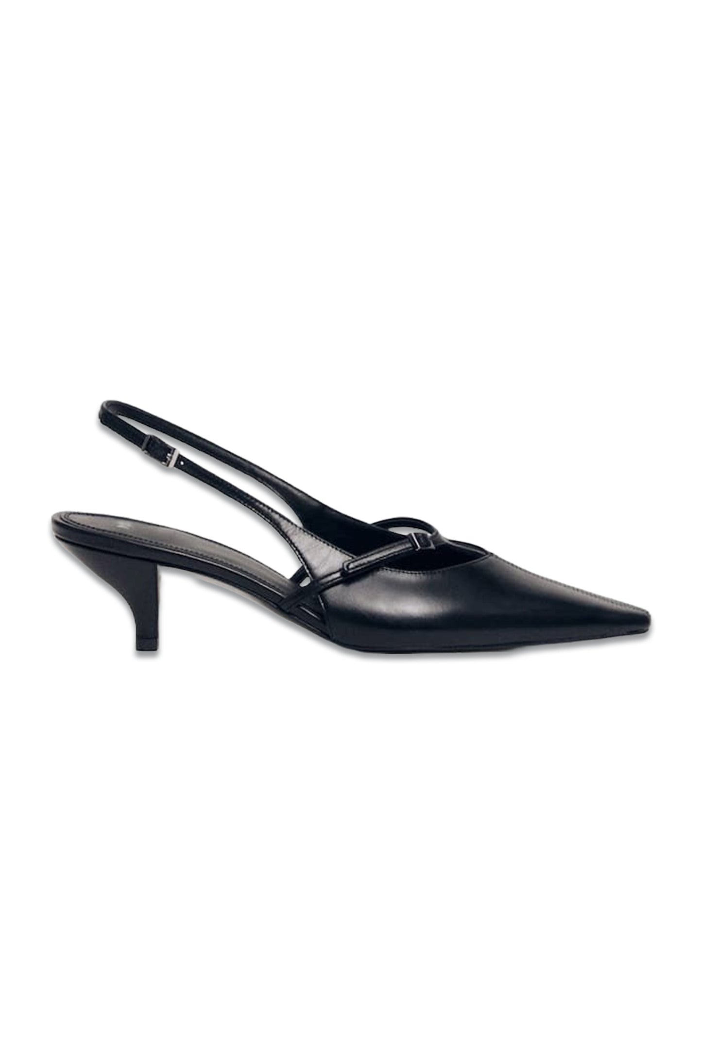 Sling Back Buckle Leather Heels In Black