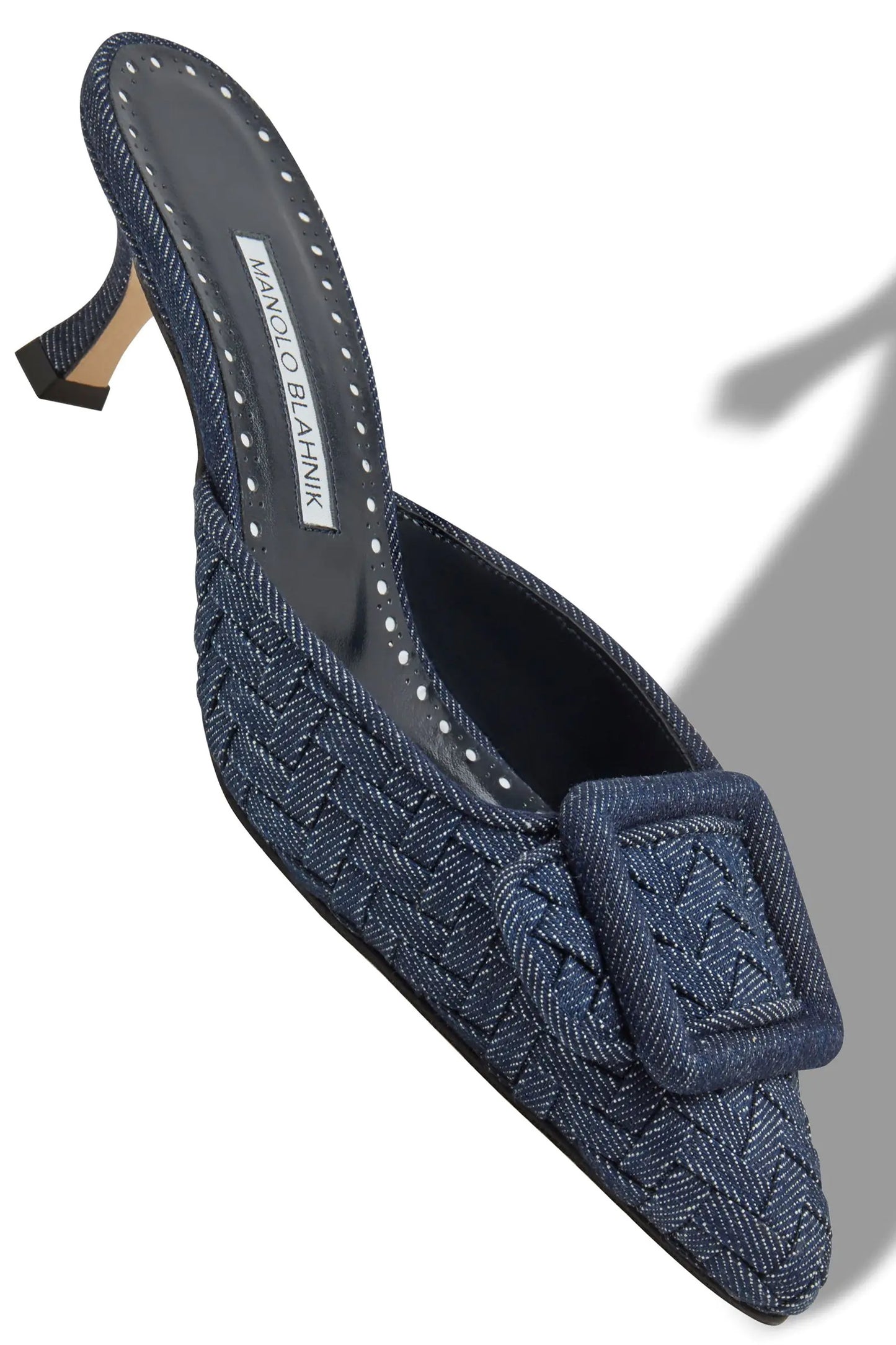Dark Blue Chambray Buckle Detail Mules