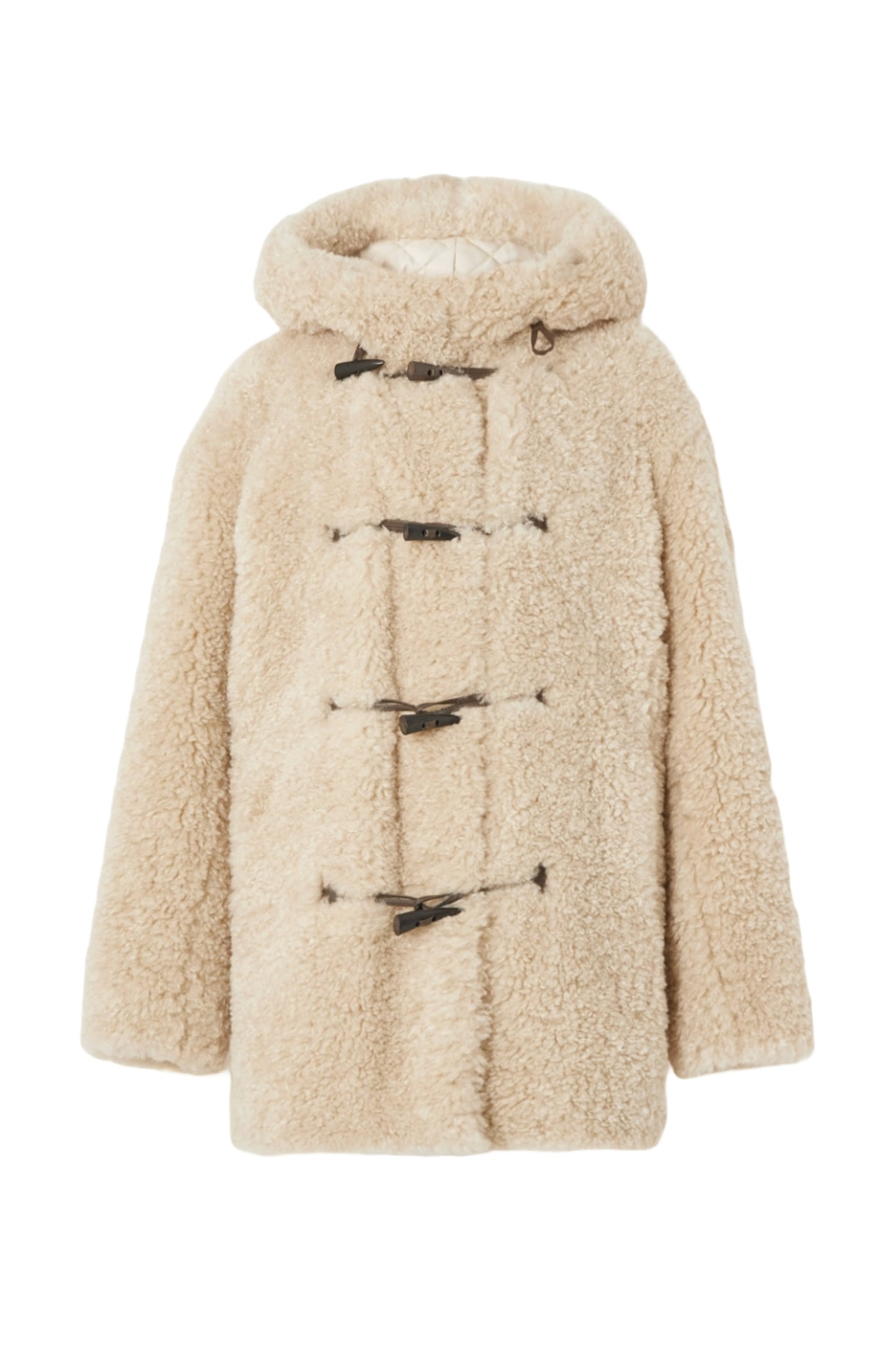 Florene Ecru Oversized Hooded Faux Shearling Coat