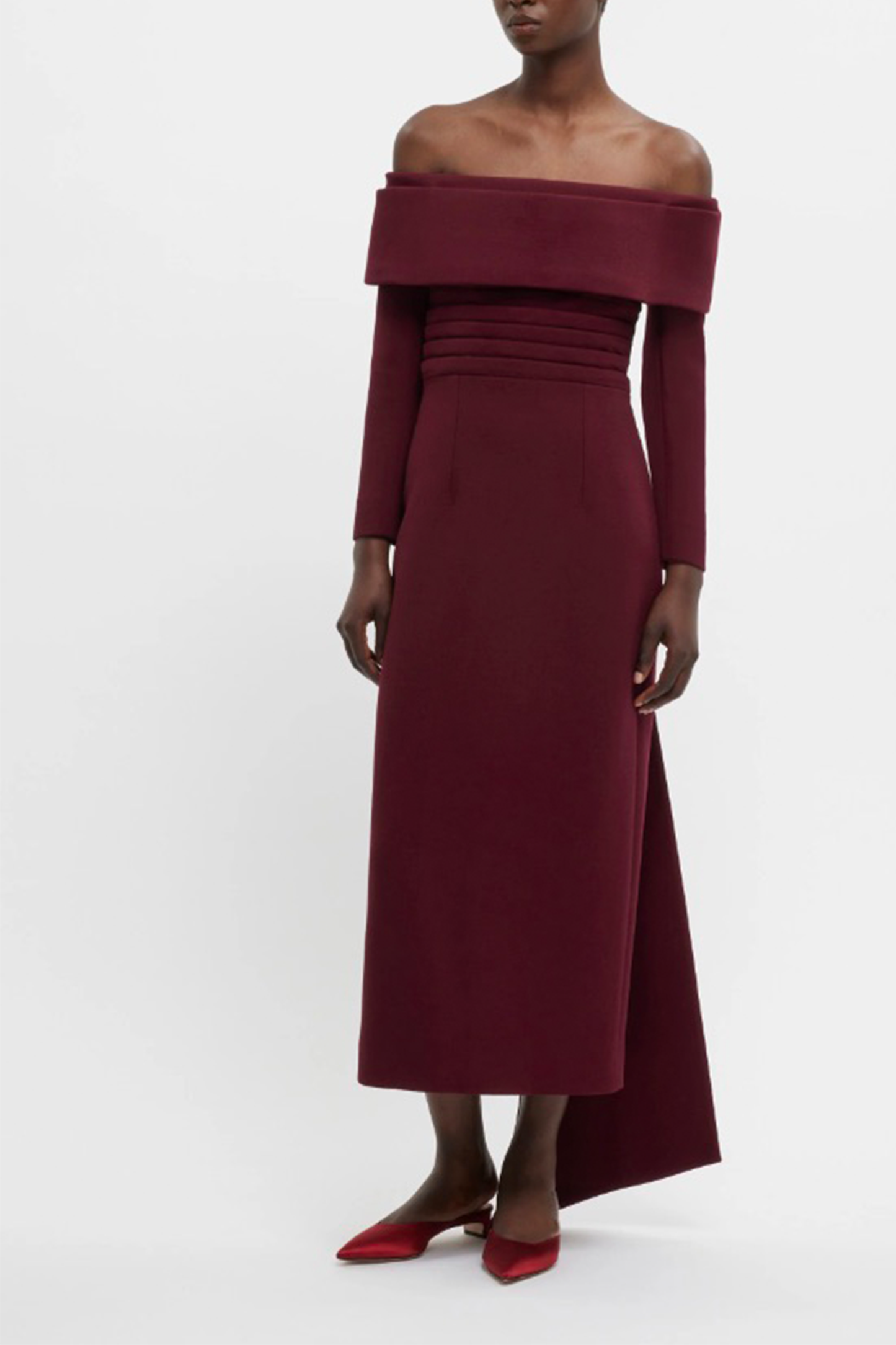 Derika Dress In Burgundy Double Crepe
