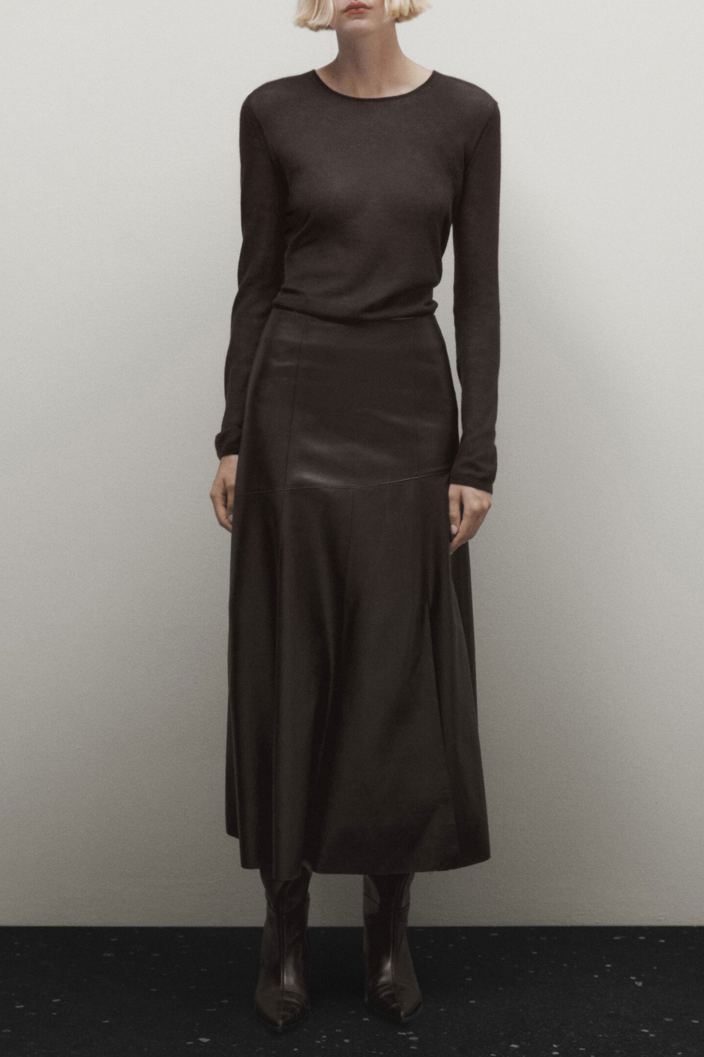 Nappa Leather Flounce Skirt