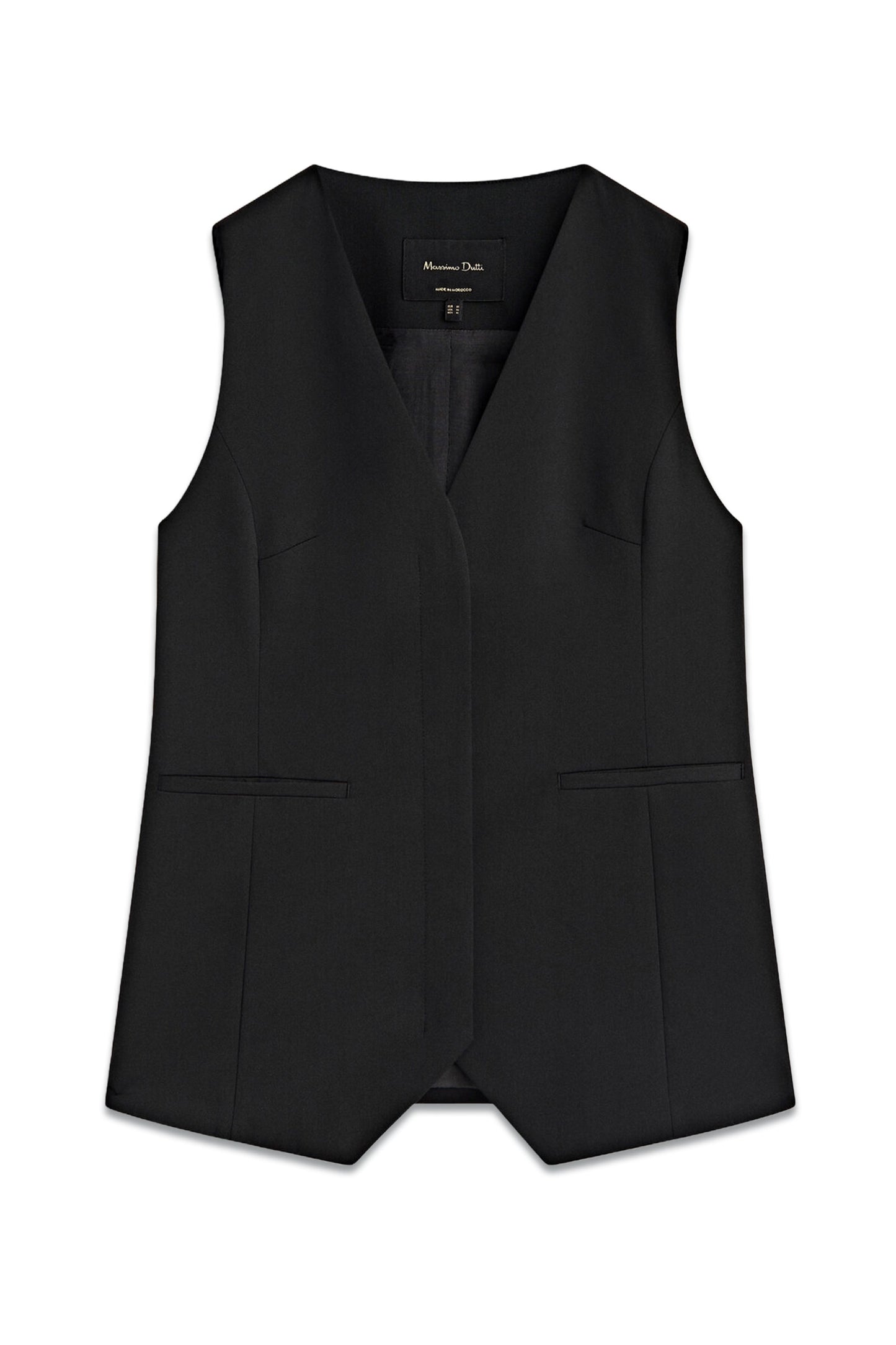 Long Black Suit Waistcoat With Hidden Button