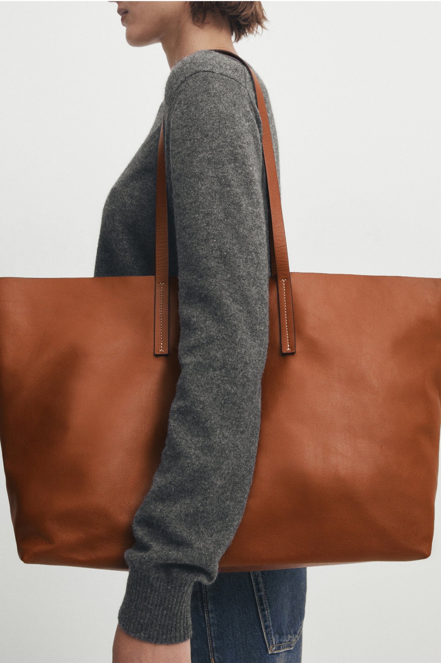 Nappa Leather Tote Bag Brown