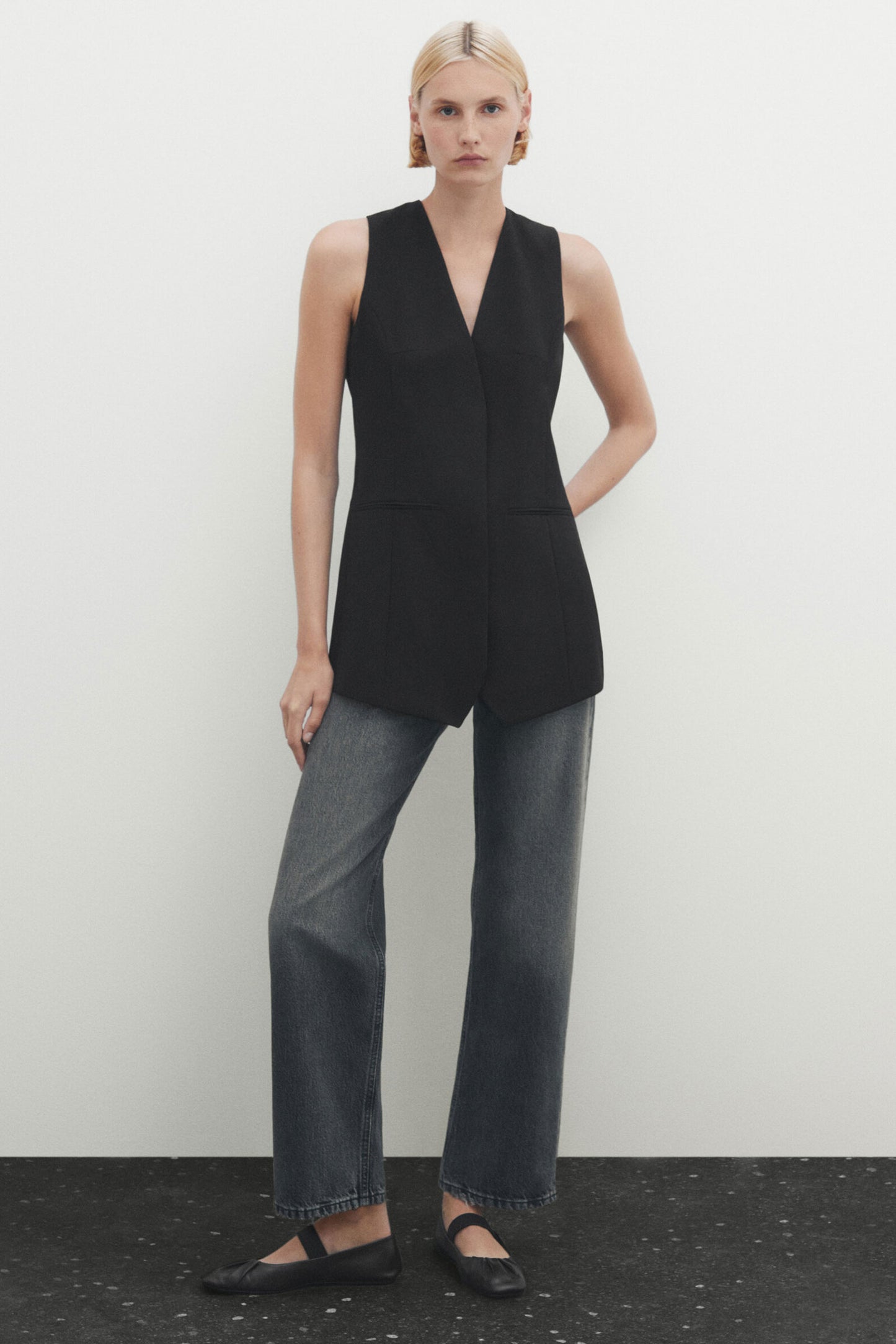 Long Black Suit Waistcoat With Hidden Button