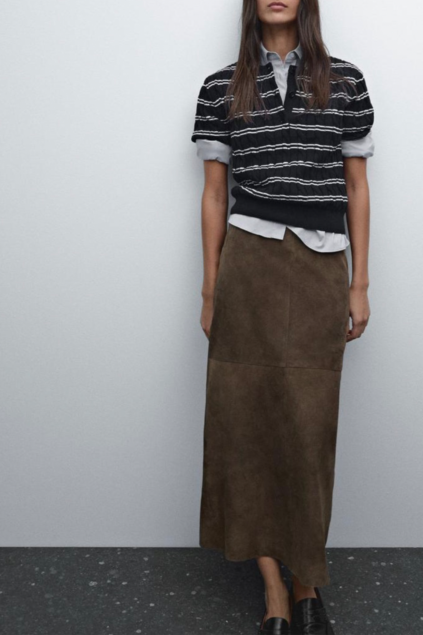 Straight Fit Suede Leather Skirt