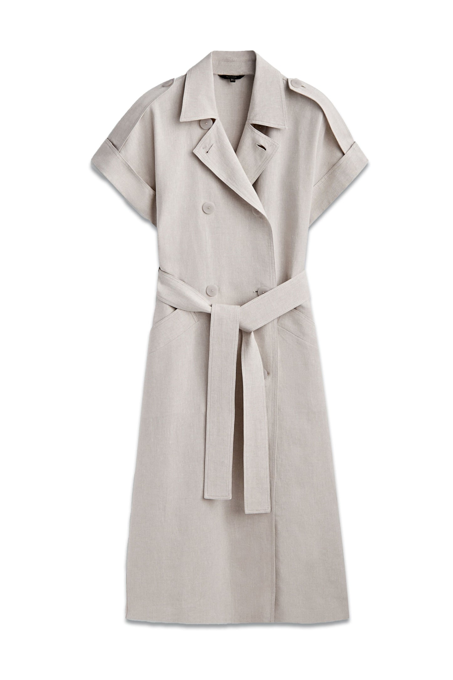 Linen Blend Trench-Coat Dress with Belt