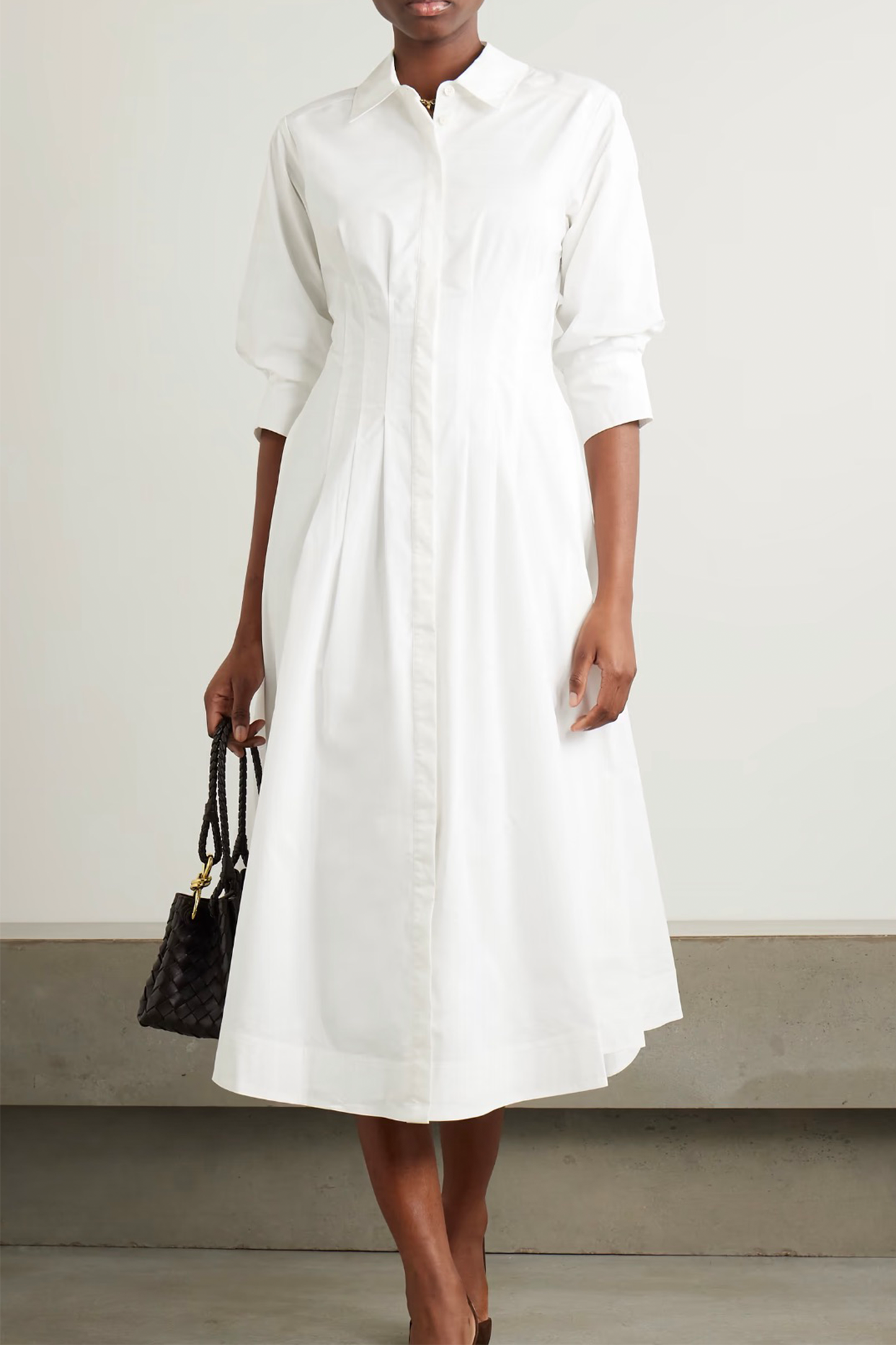 Jazz pleated cotton-blend poplin midi shirt dress