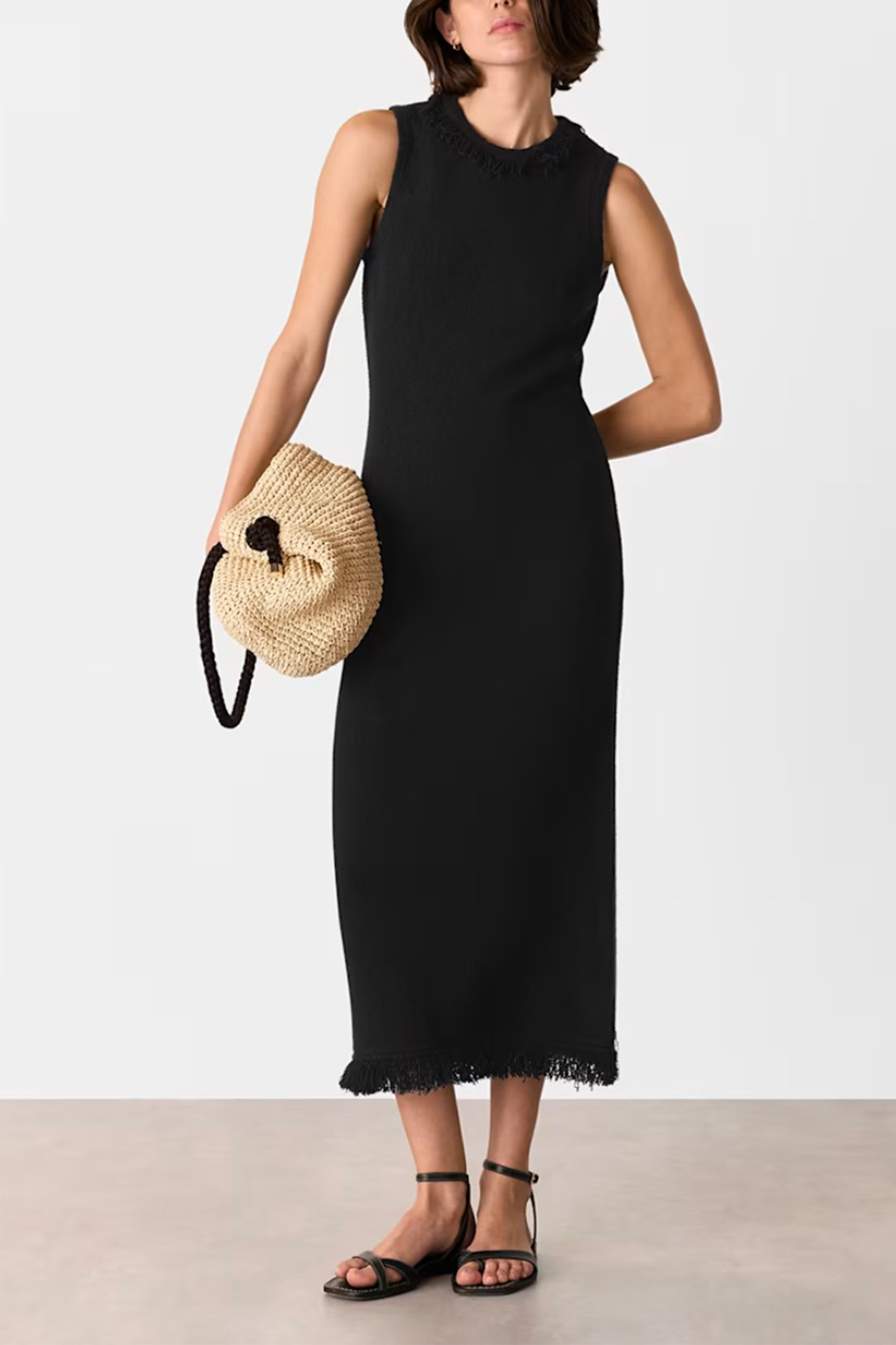 Black Fringe Detail Knitted Dress