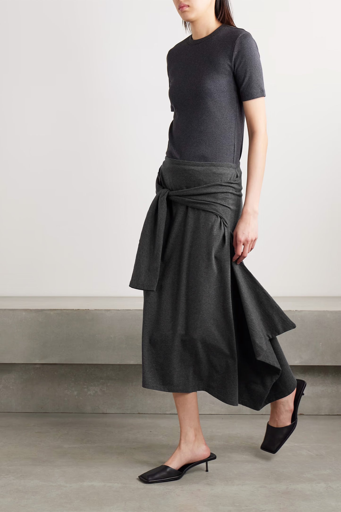 Convertible cotton-jersey midi skirt