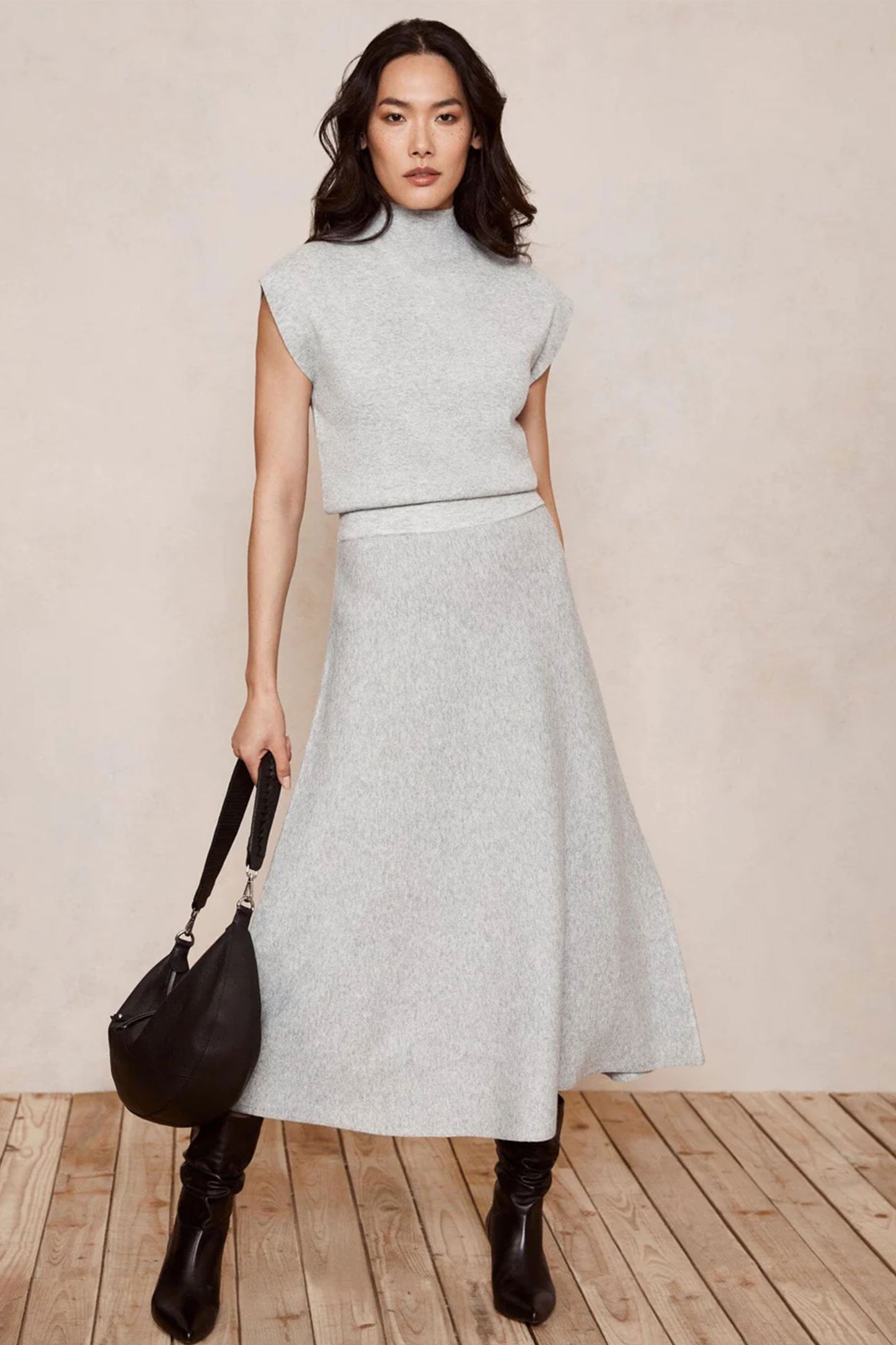 Grey Wool Blend Midi Dress