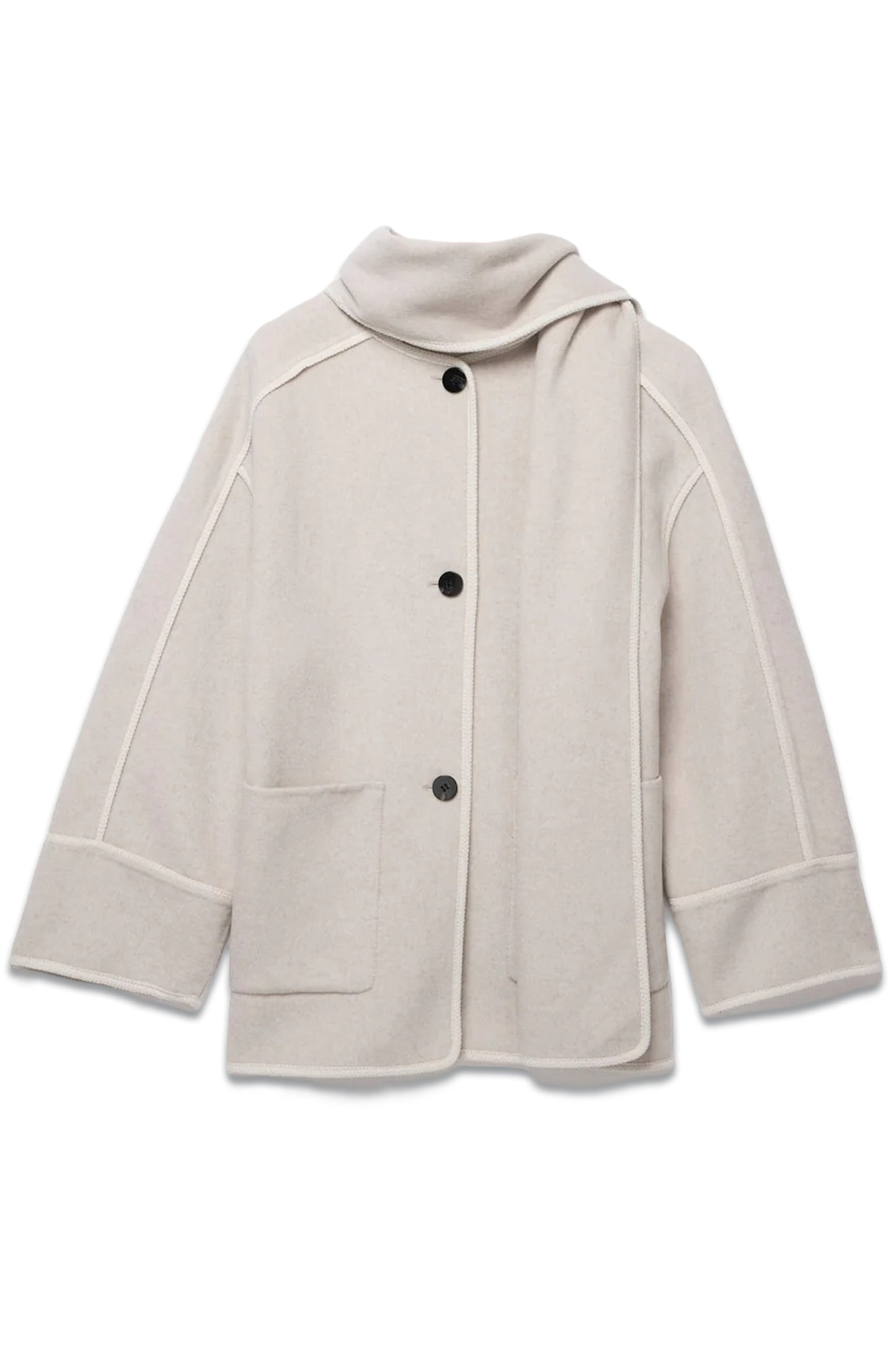 Cream Split Seam Scarf Coat