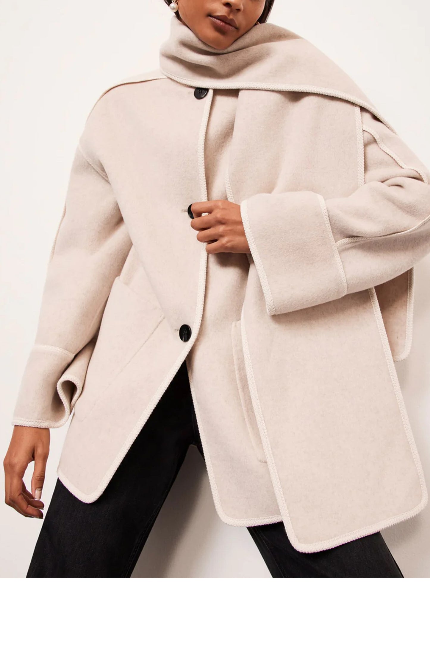 Cream Split Seam Scarf Coat