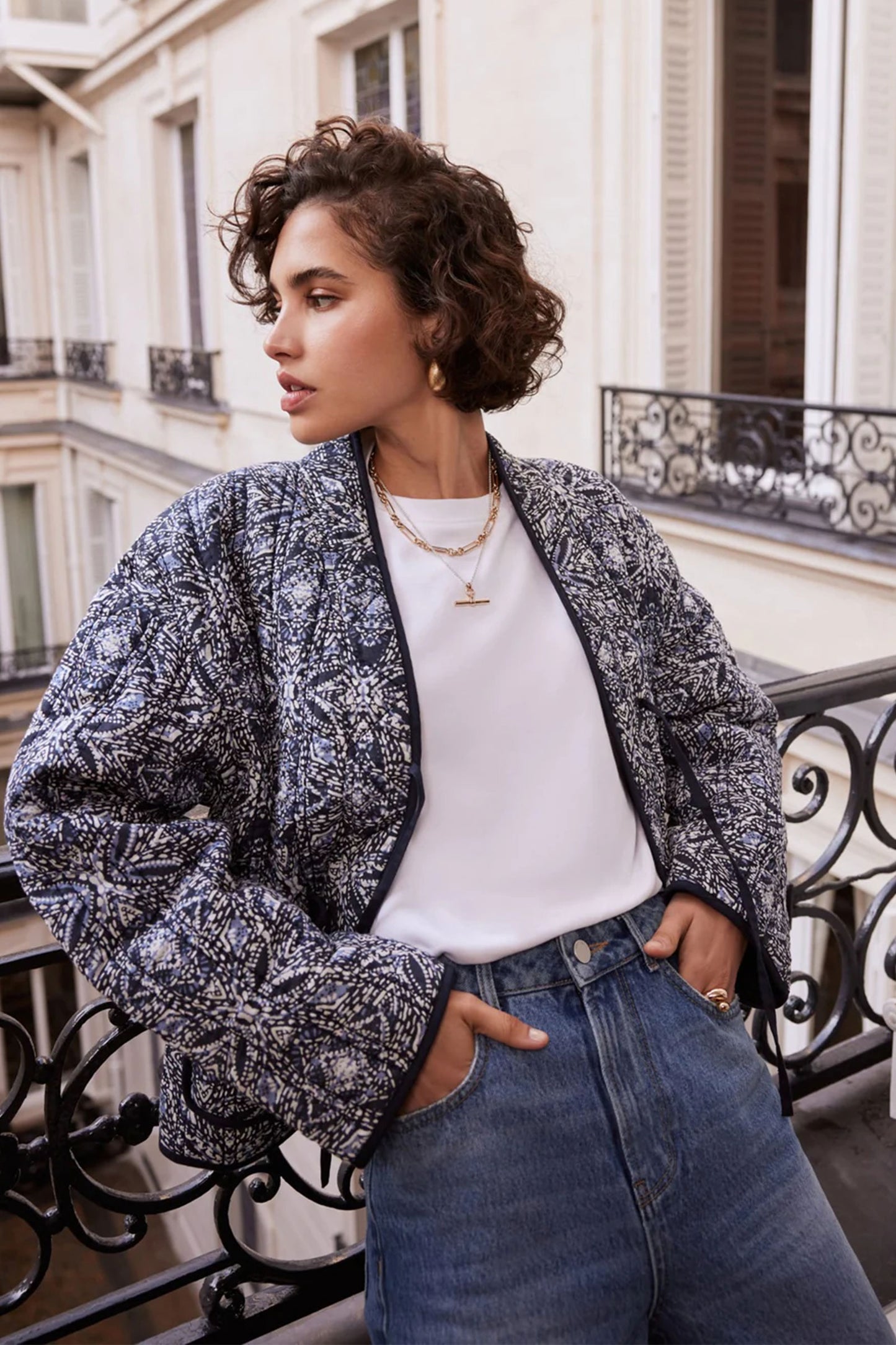 Blue Print Quilted Jacket