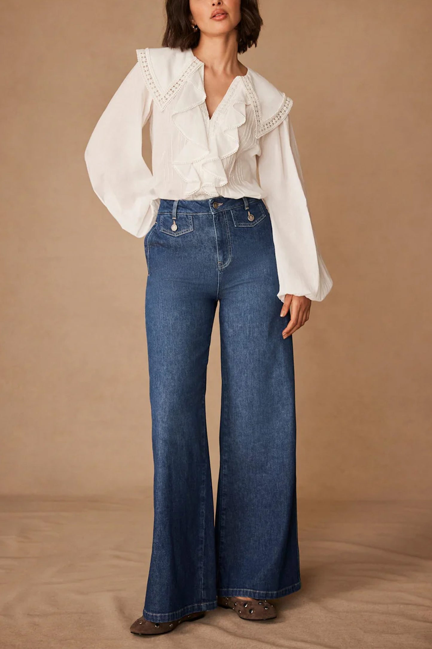 Mid Indigo Palazzo Wide Jeans