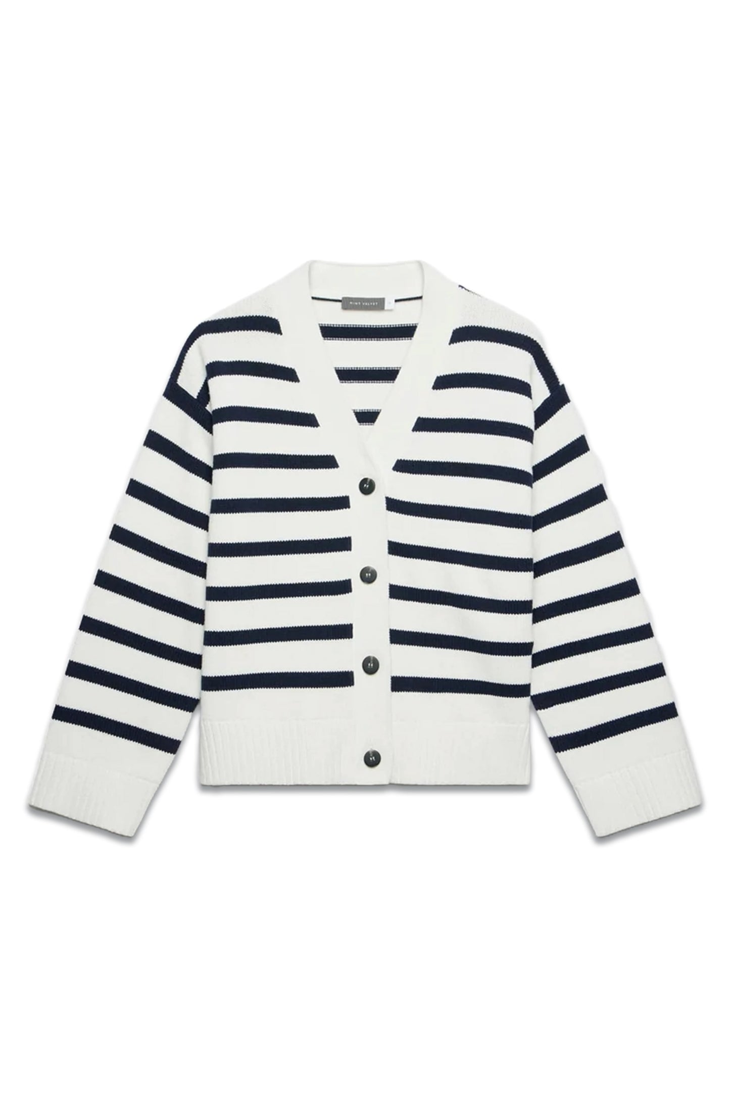 White Cotton Blend Stripe Boxy Cardigan