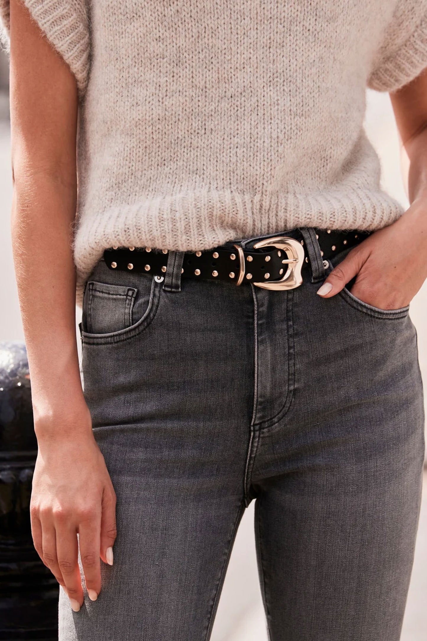 Black Leather Chunky Studded Belt