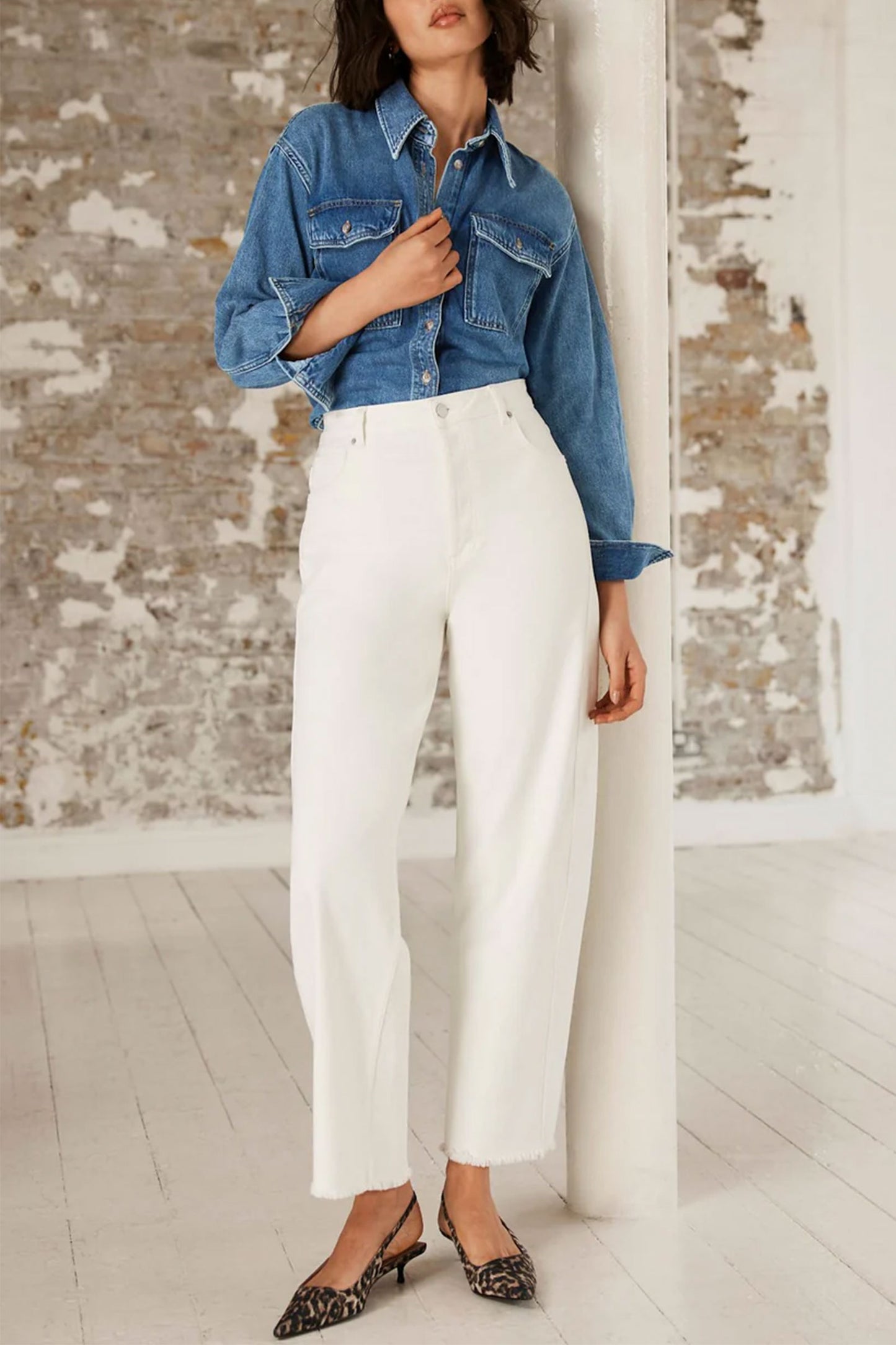 White Tapered Barrel Jeans