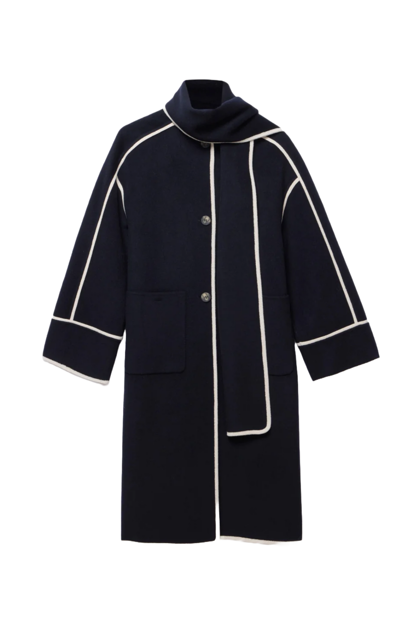 Navy Split Seam Scarf Coat