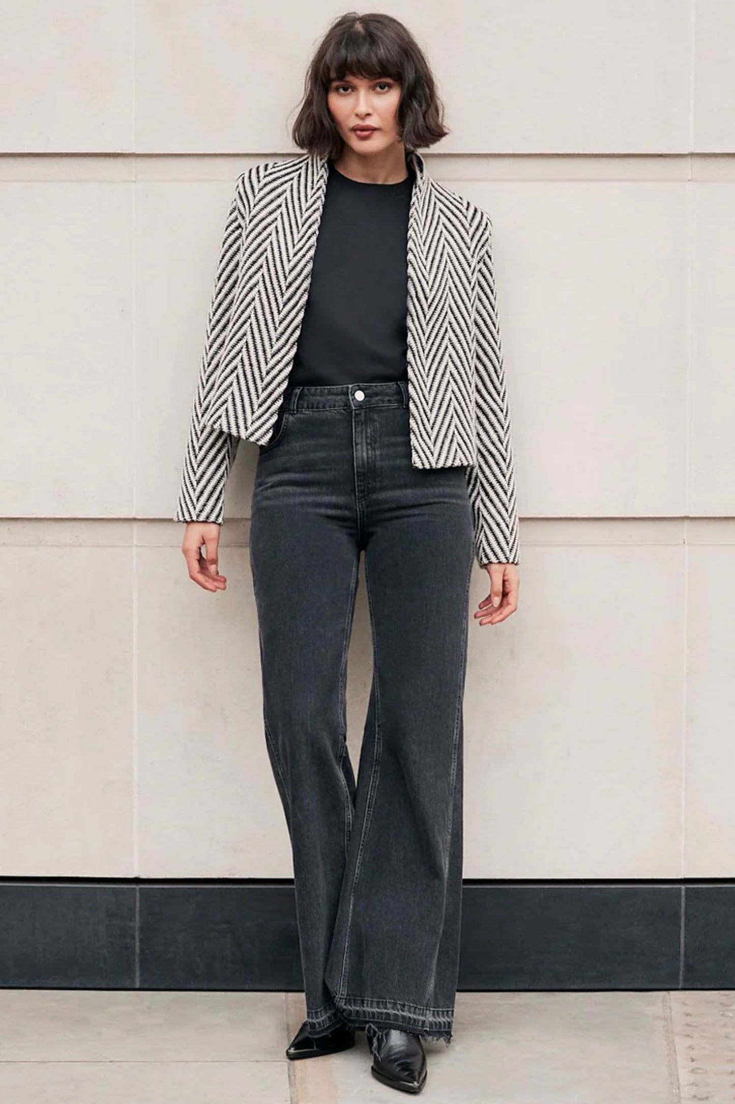 Cream Herringbone Detail Jacket