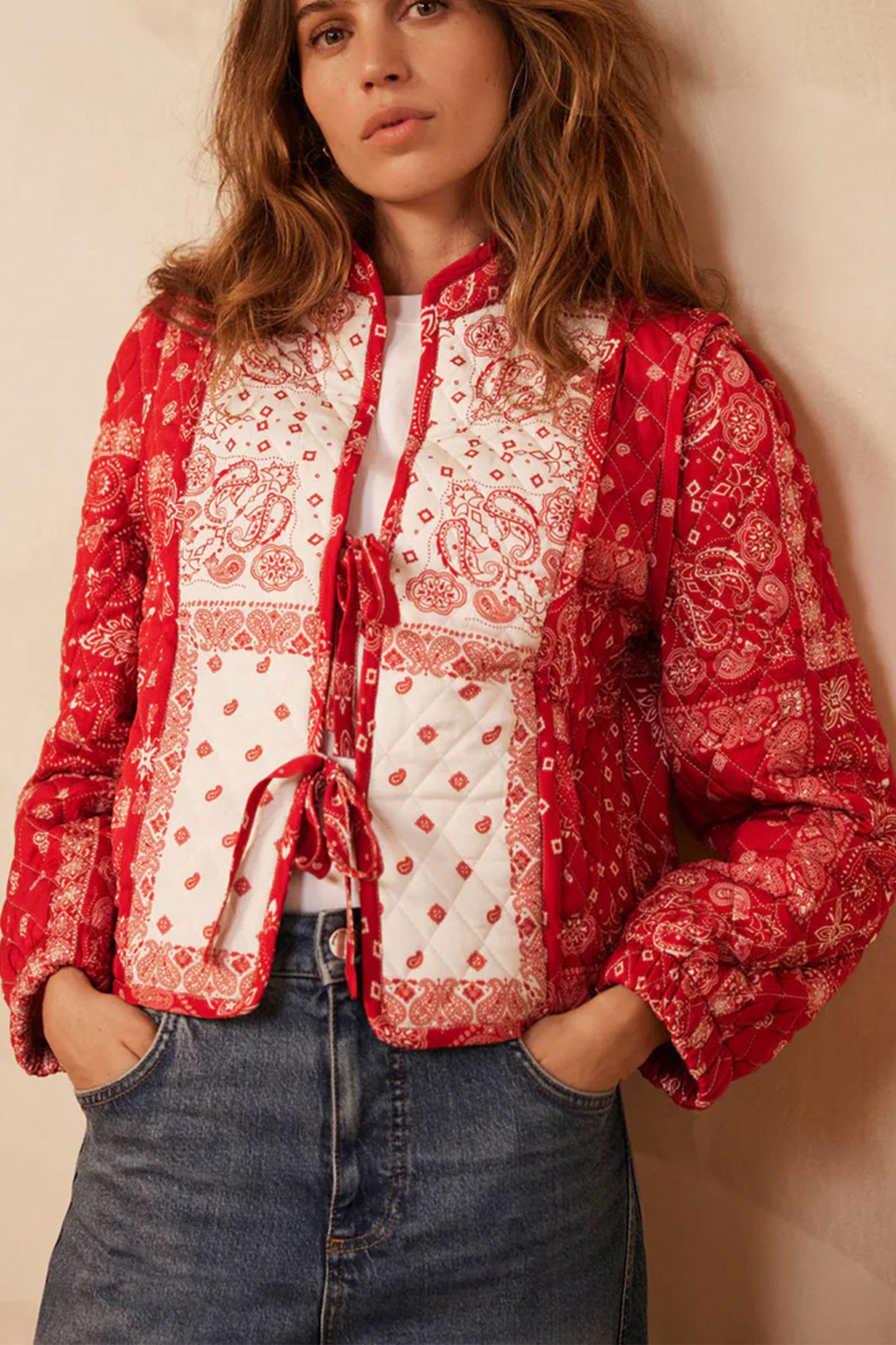 Red Paisley Print Quilted Jacket