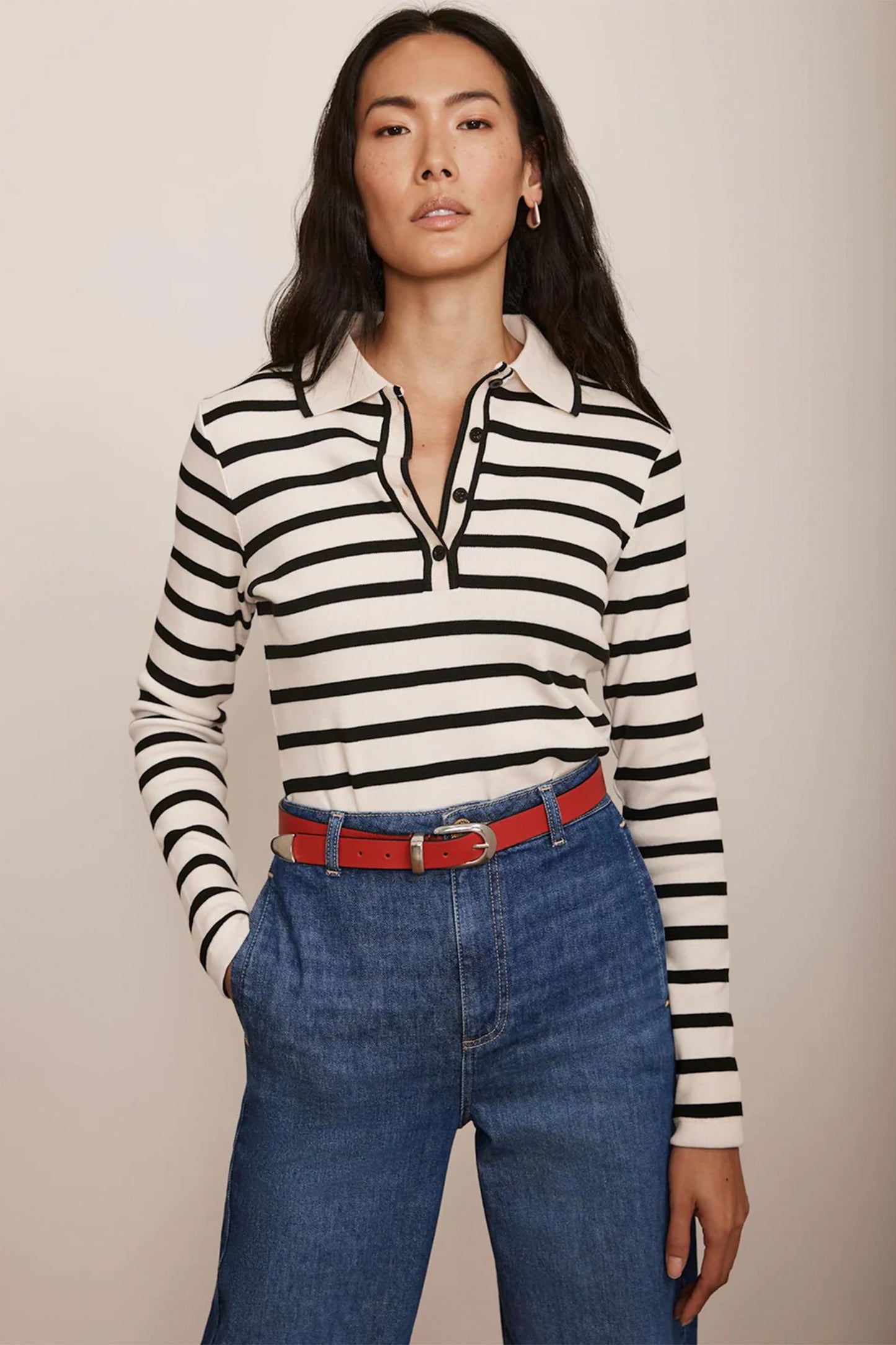 Neutral Striped Polo Shirt