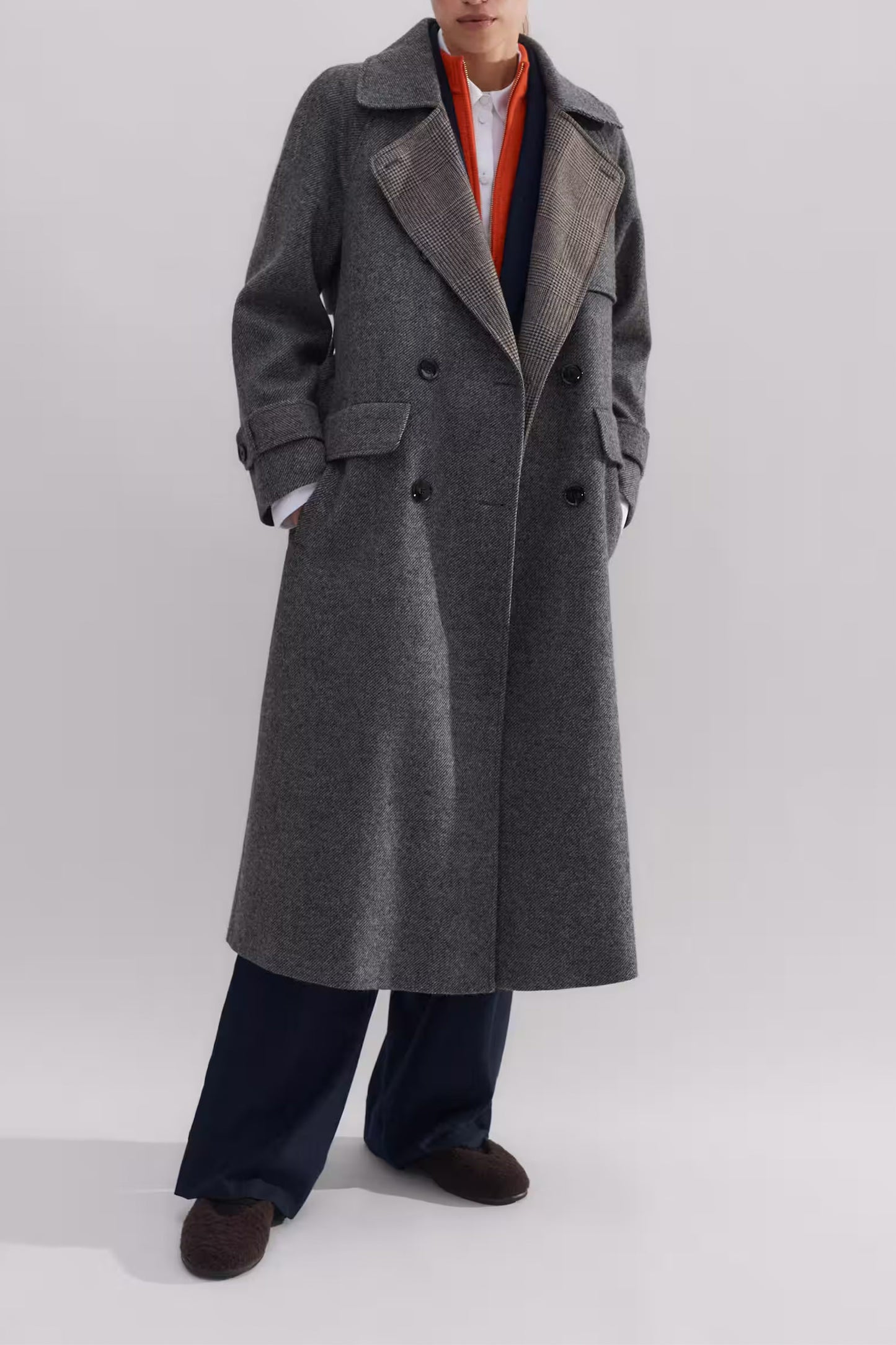 Check Wool Trench Coat