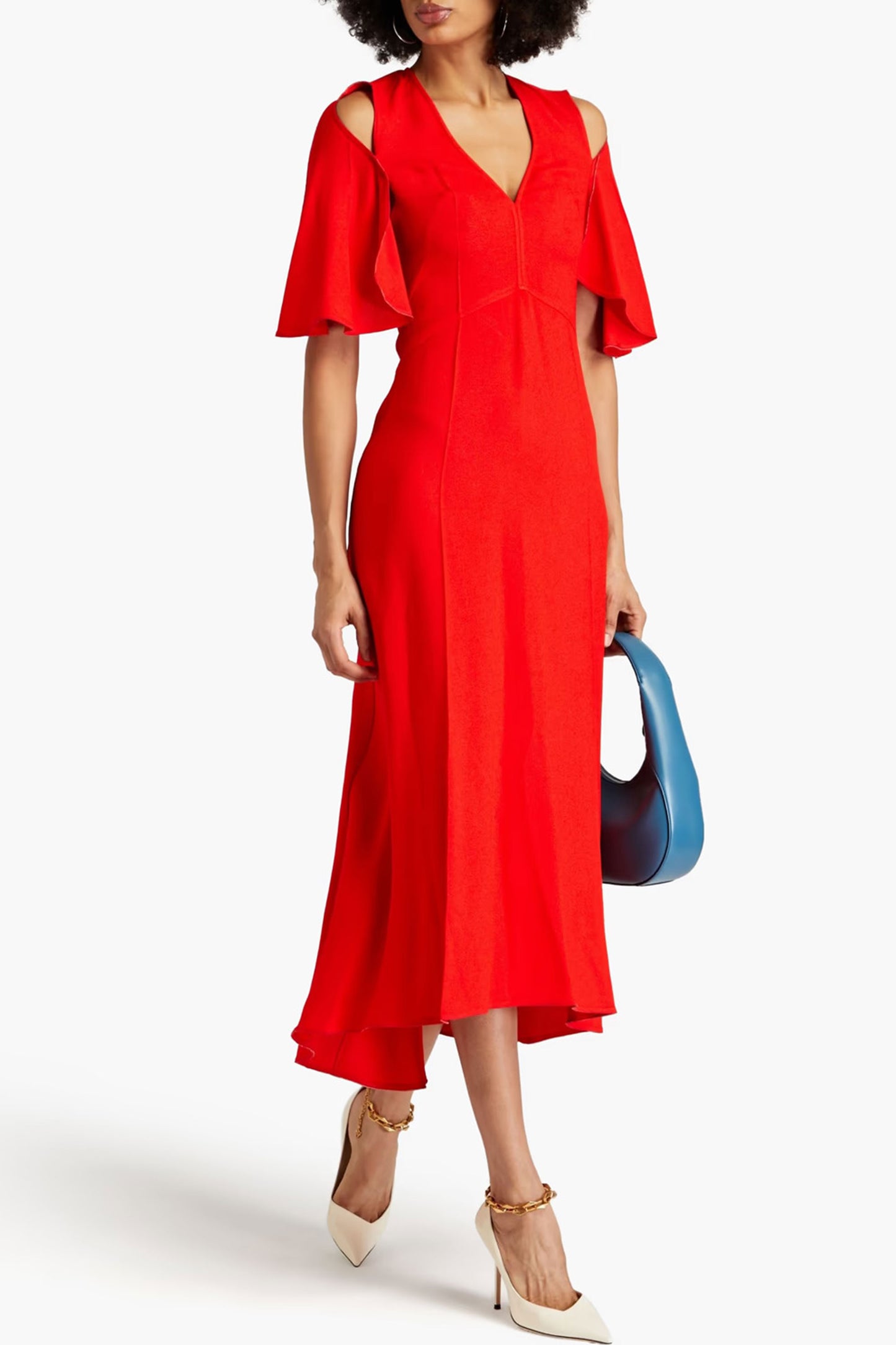 Cold-shoulder Cutout Crepe Midi Dress